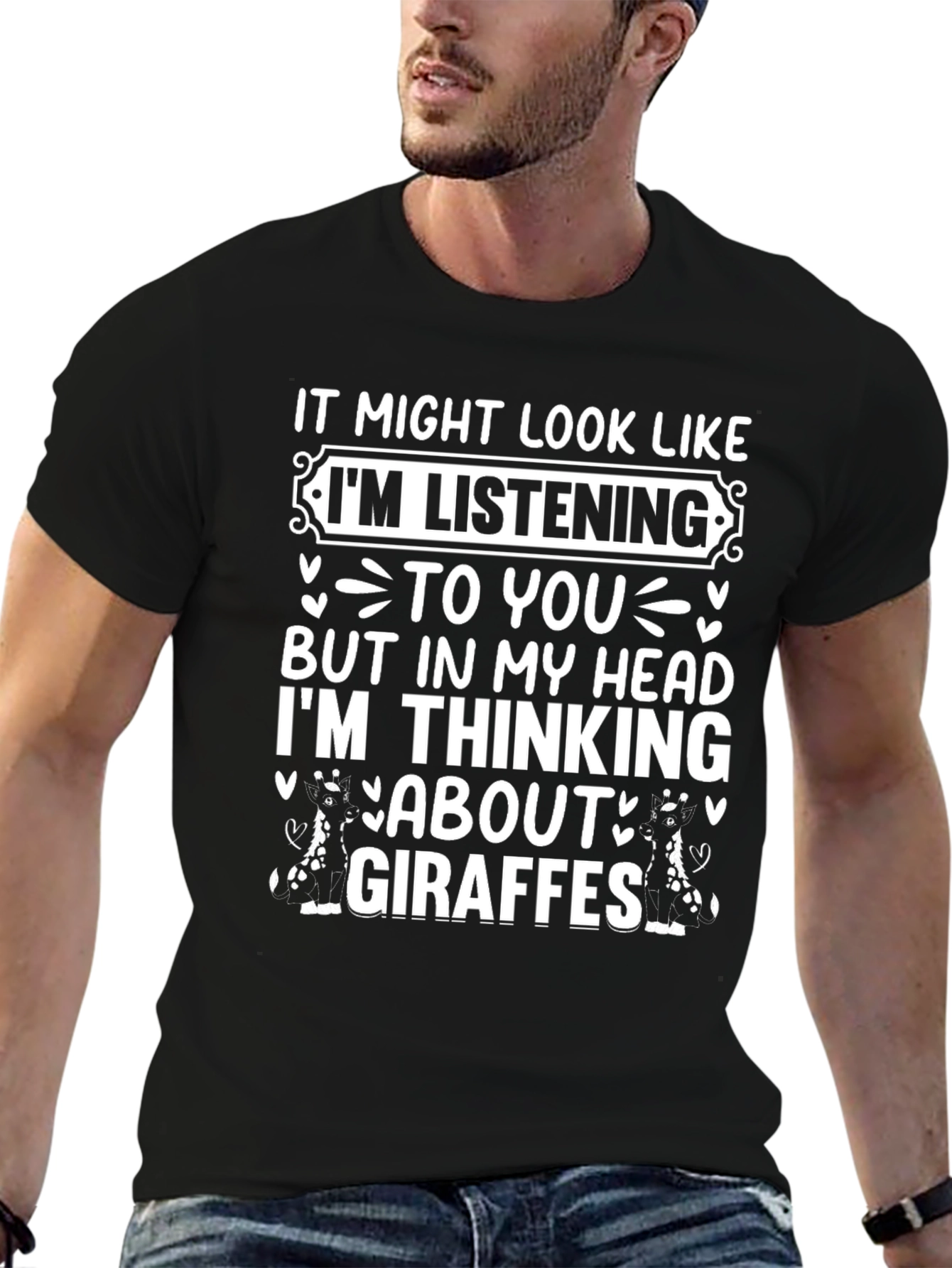 Black Giraffe Mind T-Shirt: Funny Listening Graphic Tee view 6