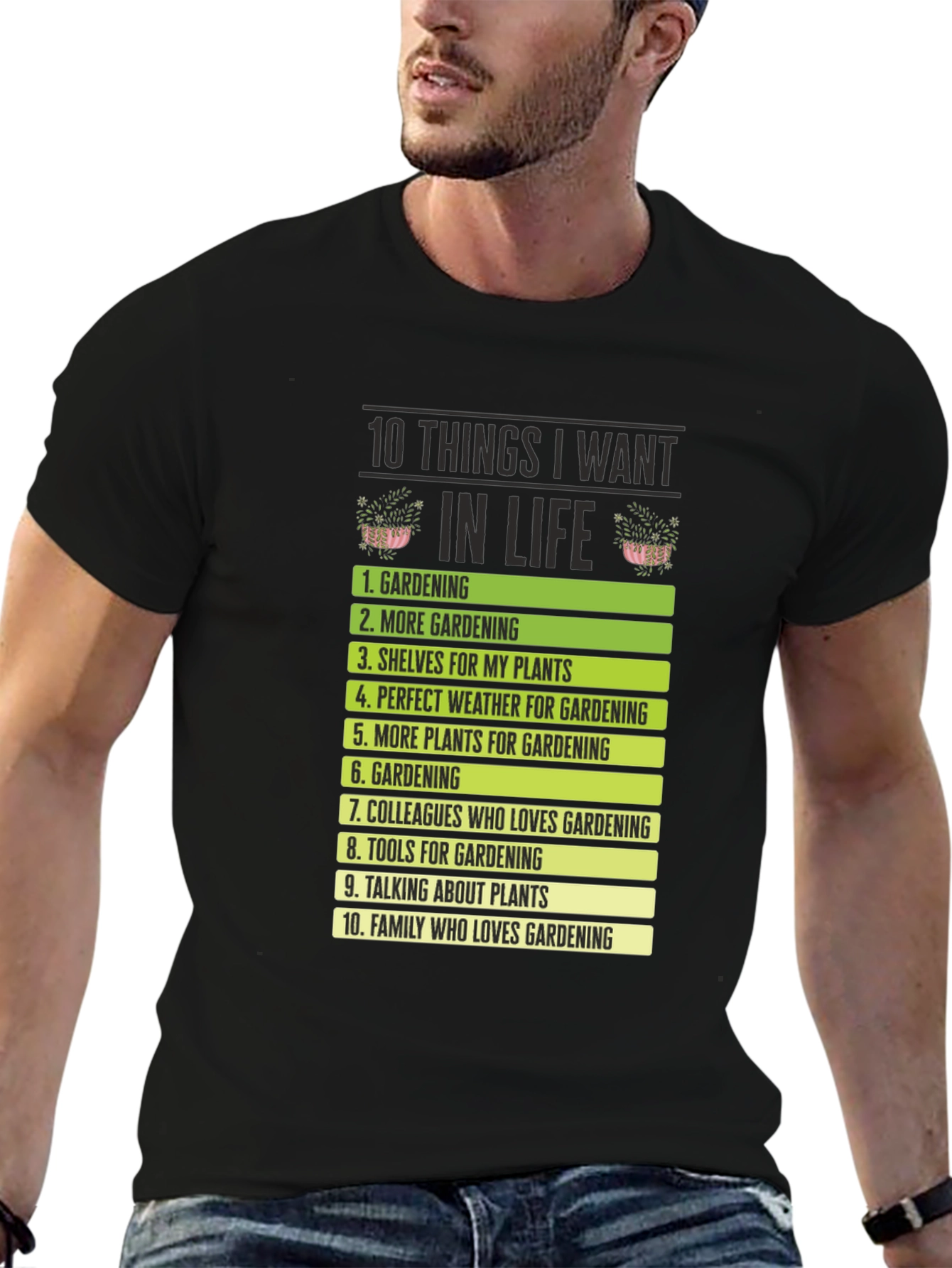 Black Gardening Wish List T-Shirt - Plant Lover Tee view 6