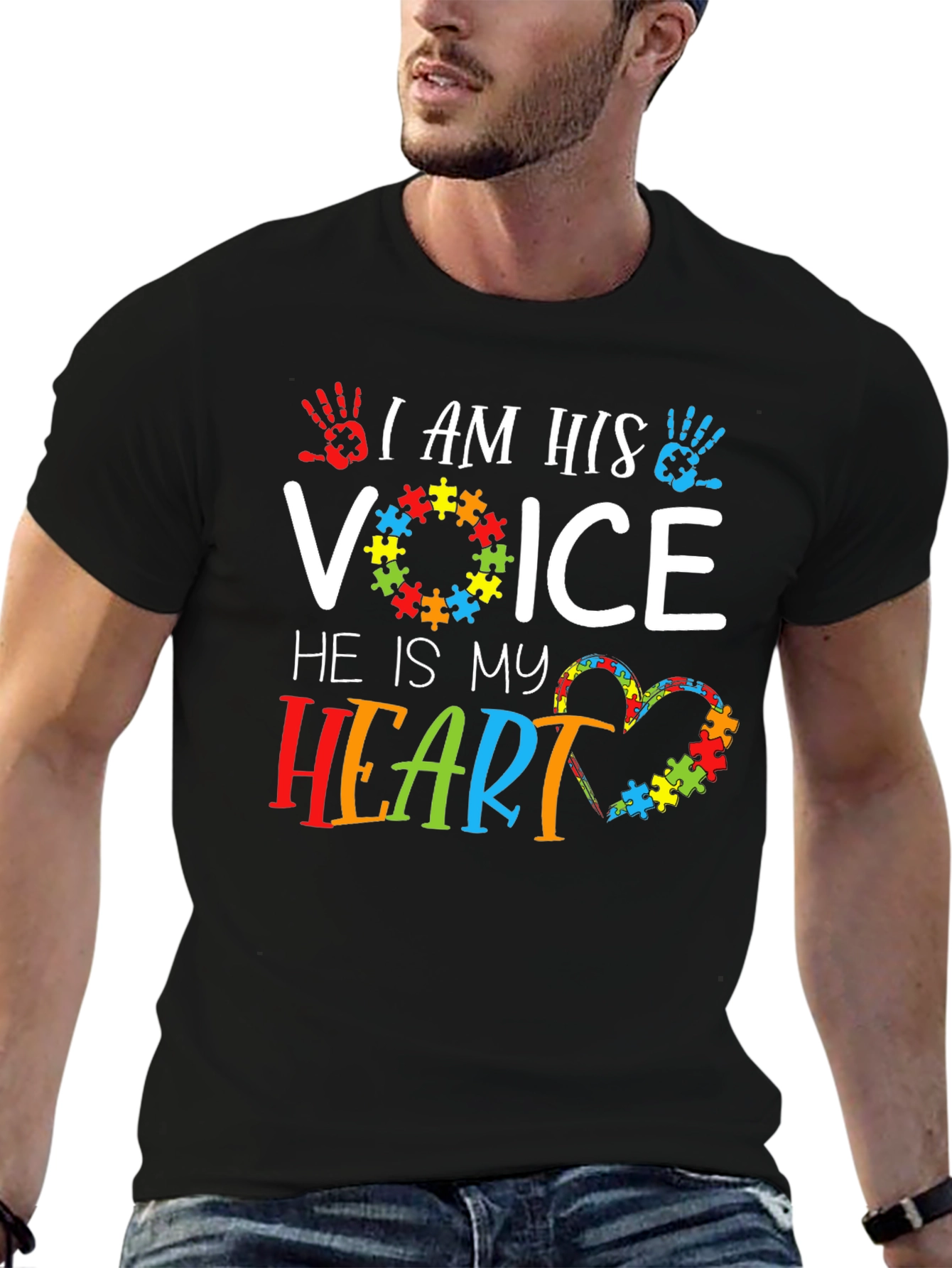 Black Autism Awareness T-Shirt - I Am His Voice view 6