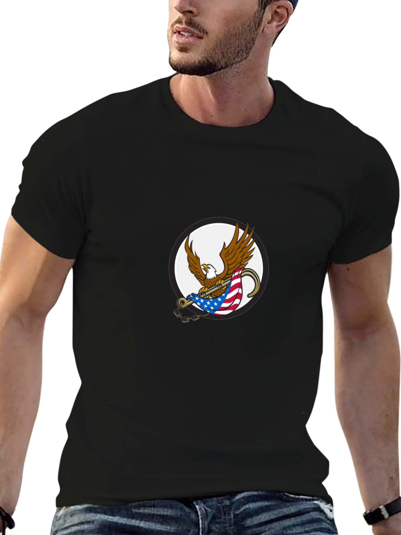 Black Men's Black Graphic Eagle T-Shirt view 6