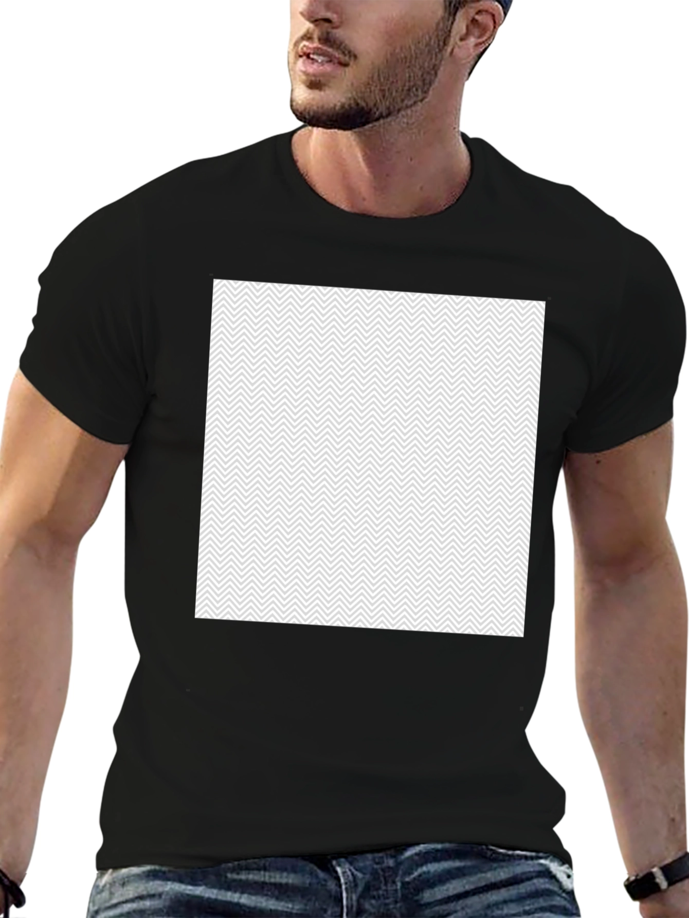 Black Stylish Black Tee with Geometric Print view 6