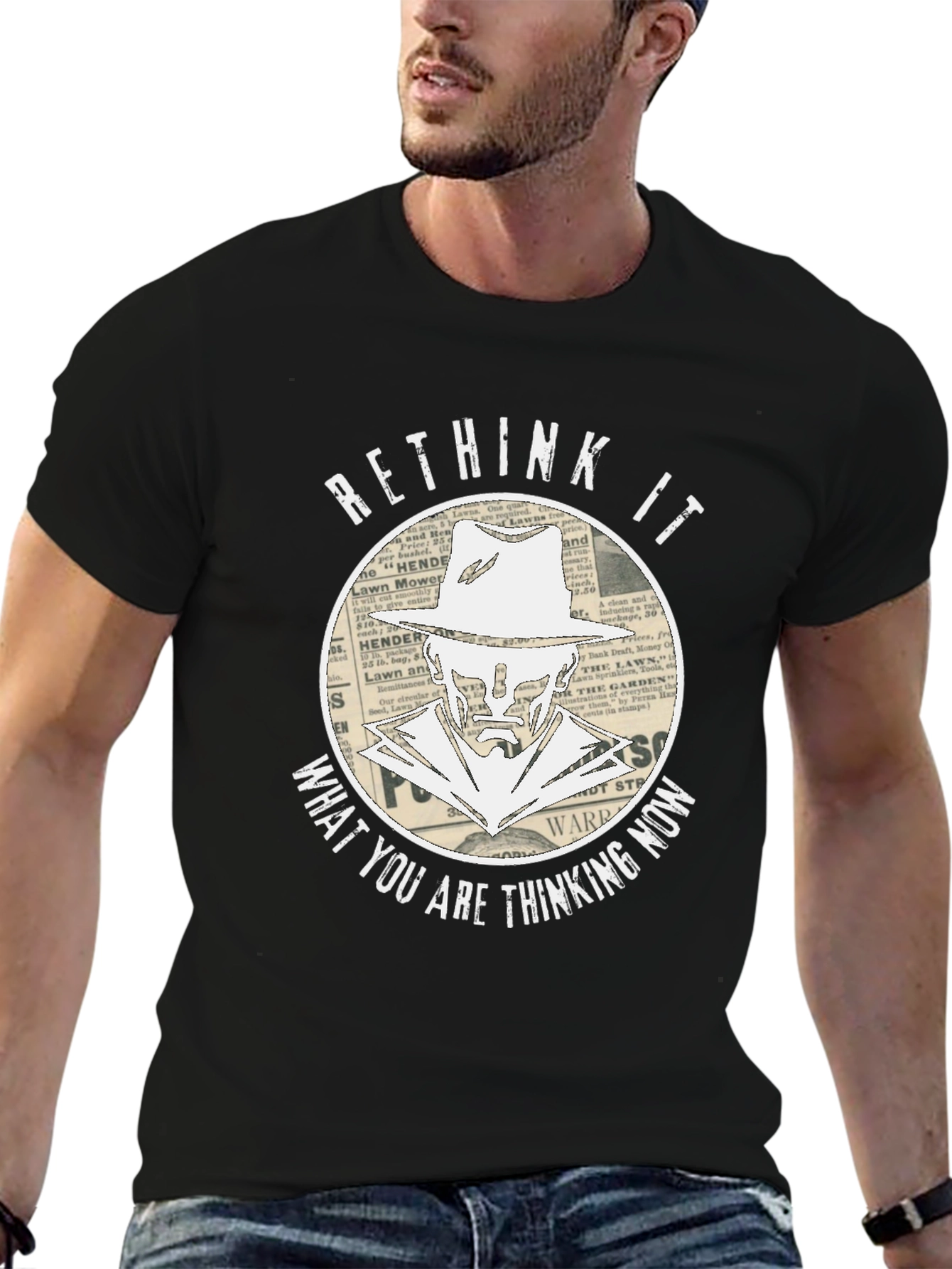 Black Rethink It Graphic T-Shirt - Stylish Design view 6