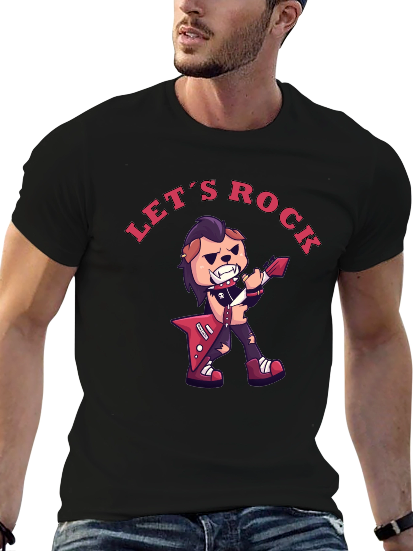 Black Let's Rock Graphic T-Shirt - Black Cotton Tee view 6