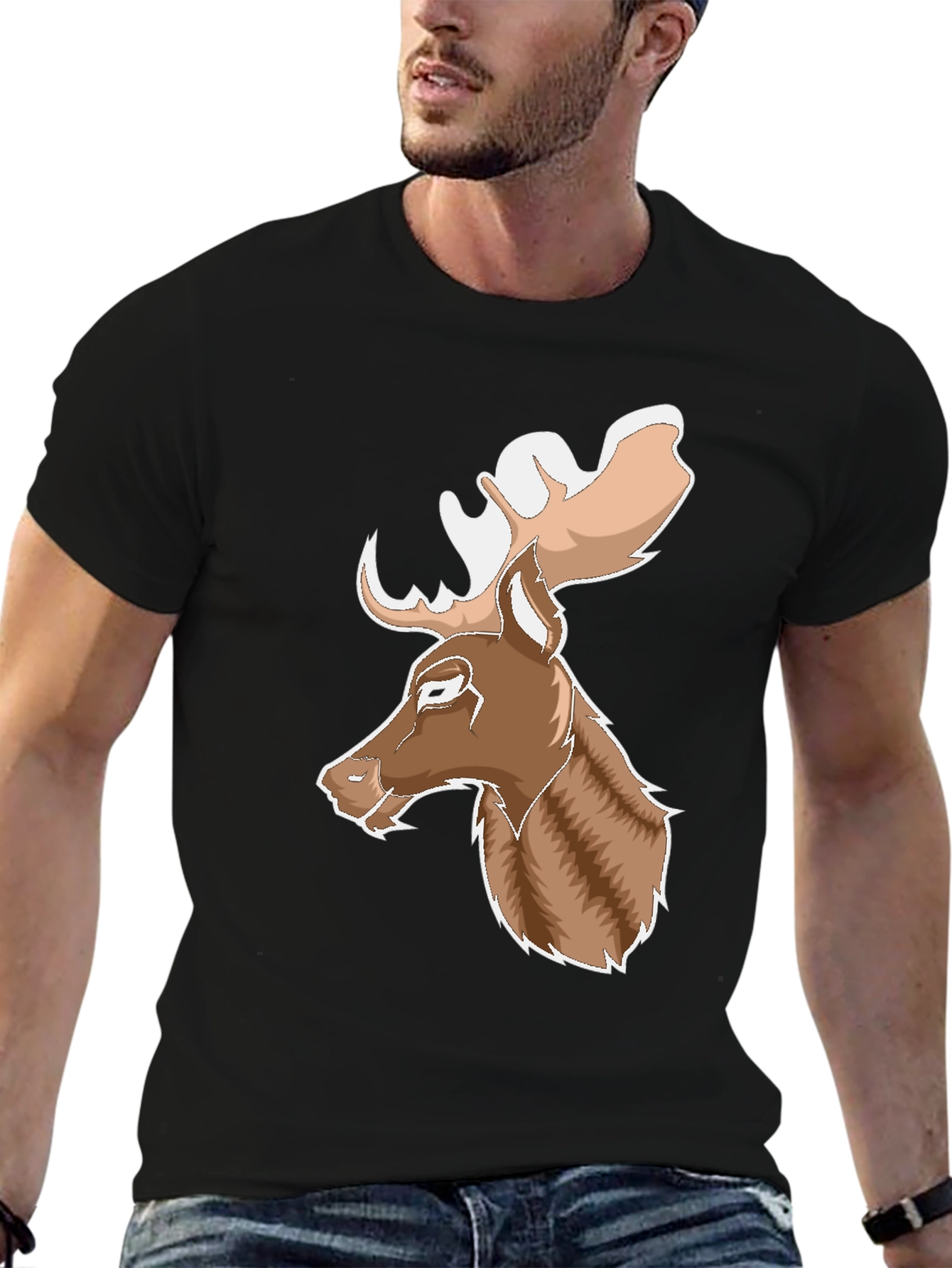 Black Moose Graphic Print T-Shirt - Black, Casual view 6
