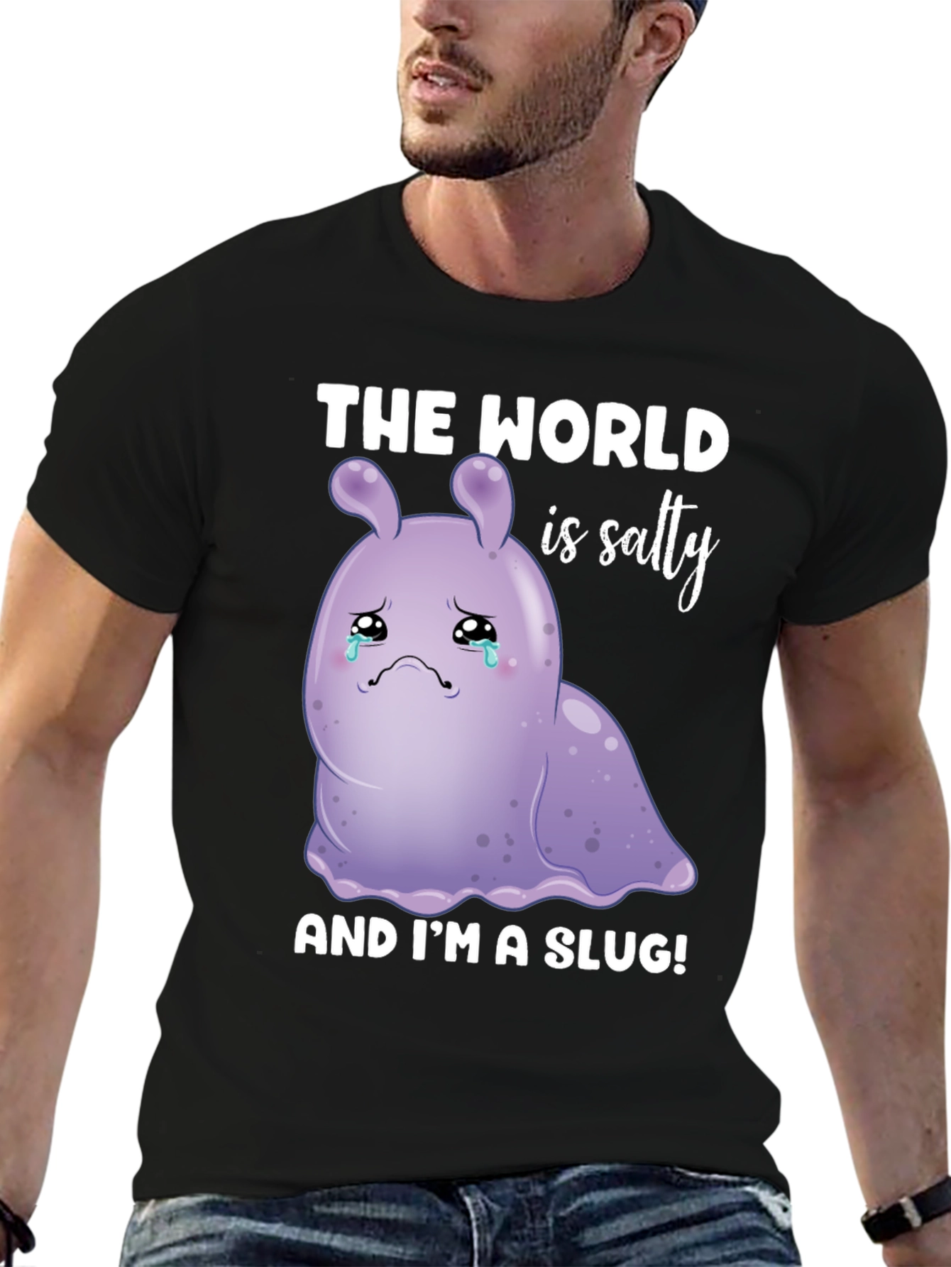 Black Salty Slug Graphic Tee - Sad Cartoon T-Shirt view 6