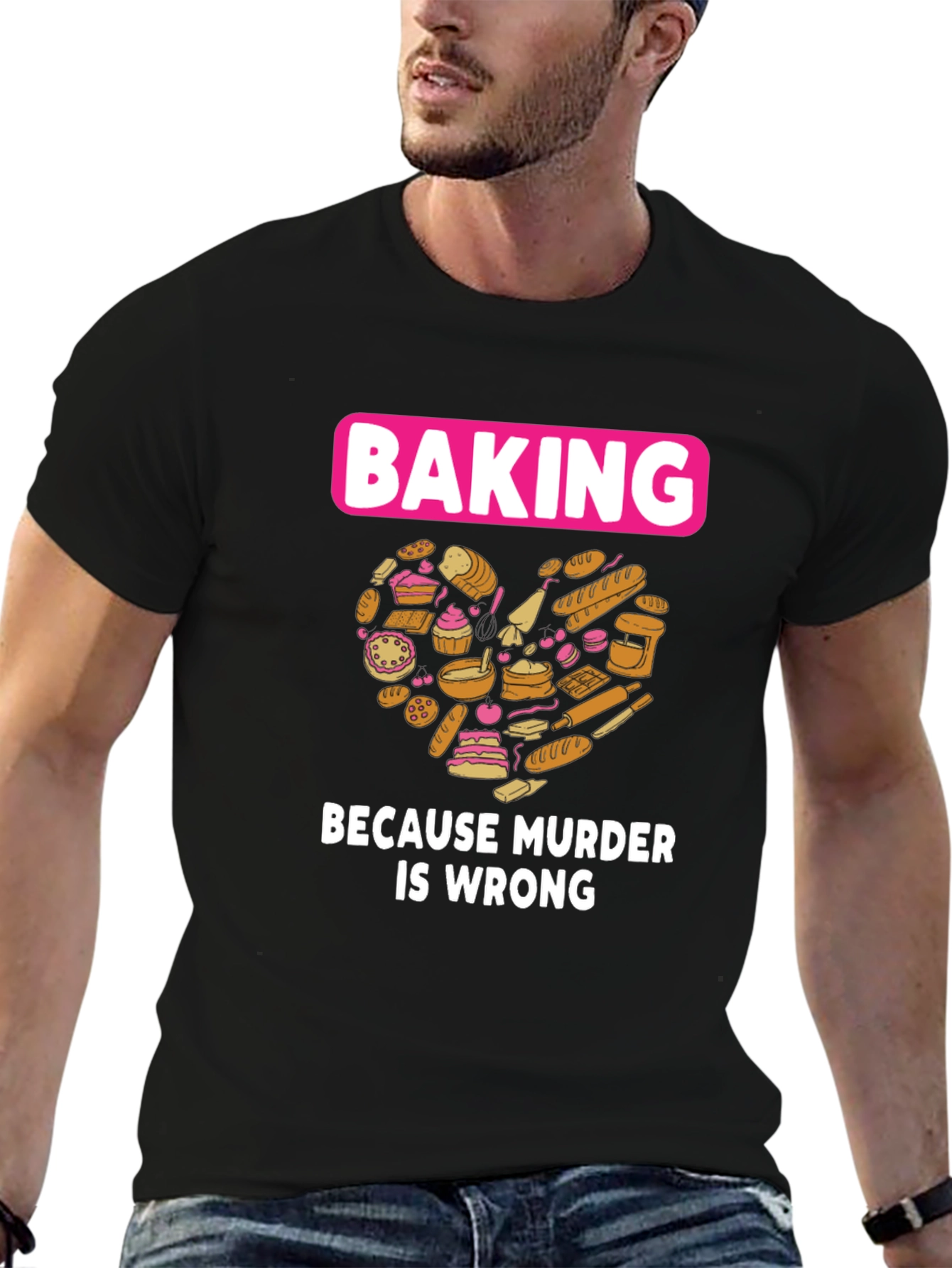 Black Baking Because Murder Is Wrong Graphic T-Shirt view 6