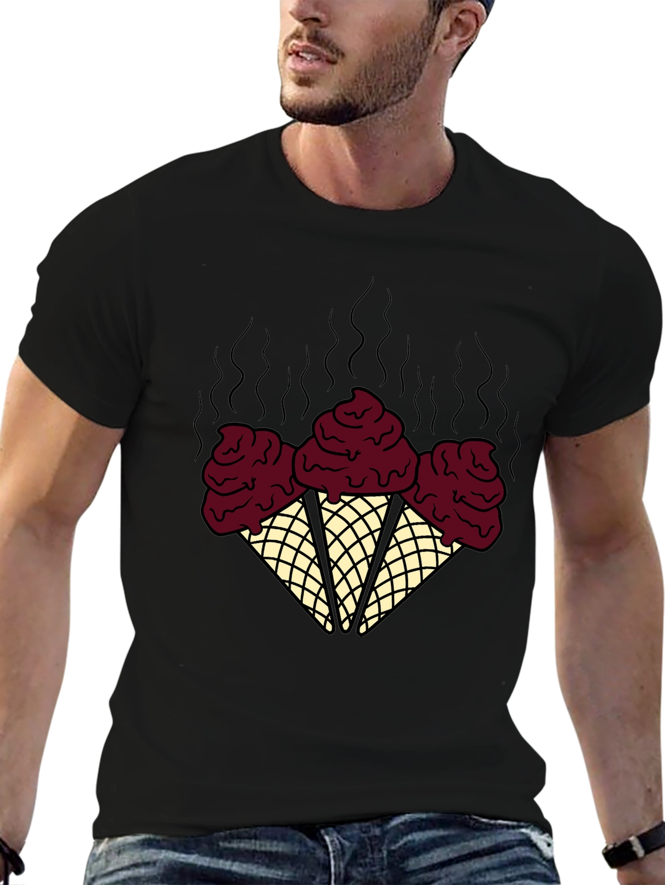 Black Novelty Ice Cream Cone Graphic Tee - Black view 6