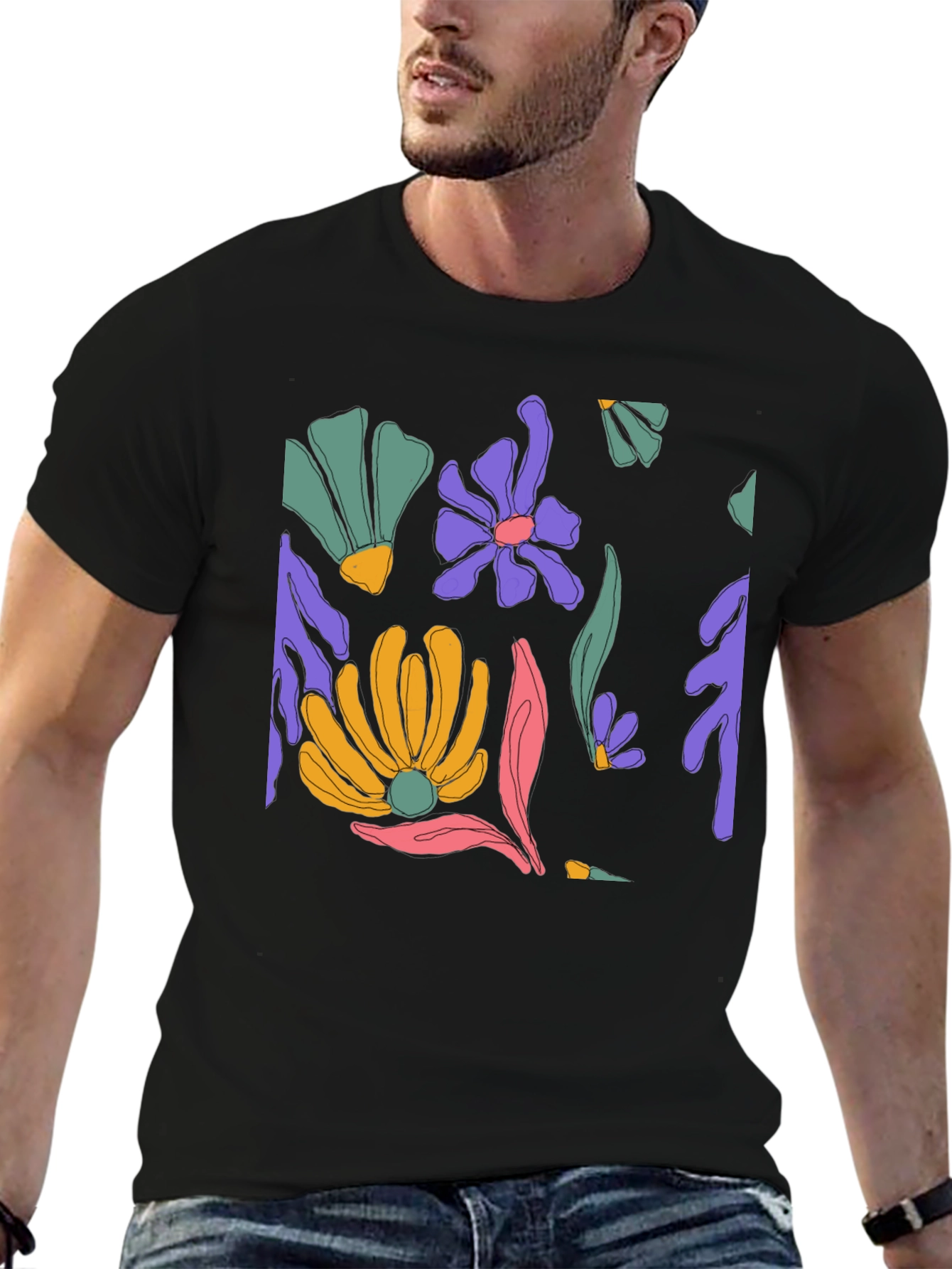 Black Floral Print Black T-Shirt view 6