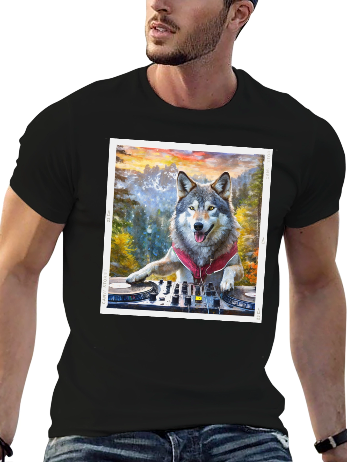 Black DJ Wolf Graphic Tee - Music Lover's T-Shirt view 6
