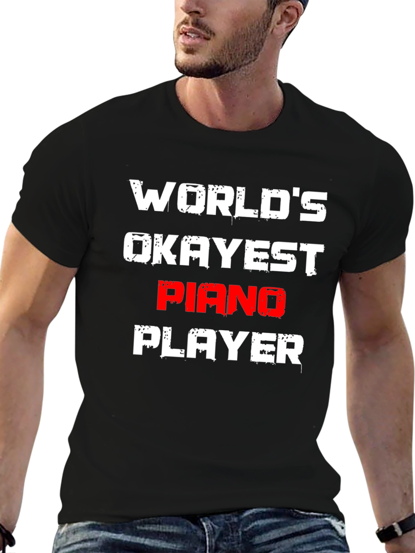 Black World's Okayest Piano Player T-Shirt view 6