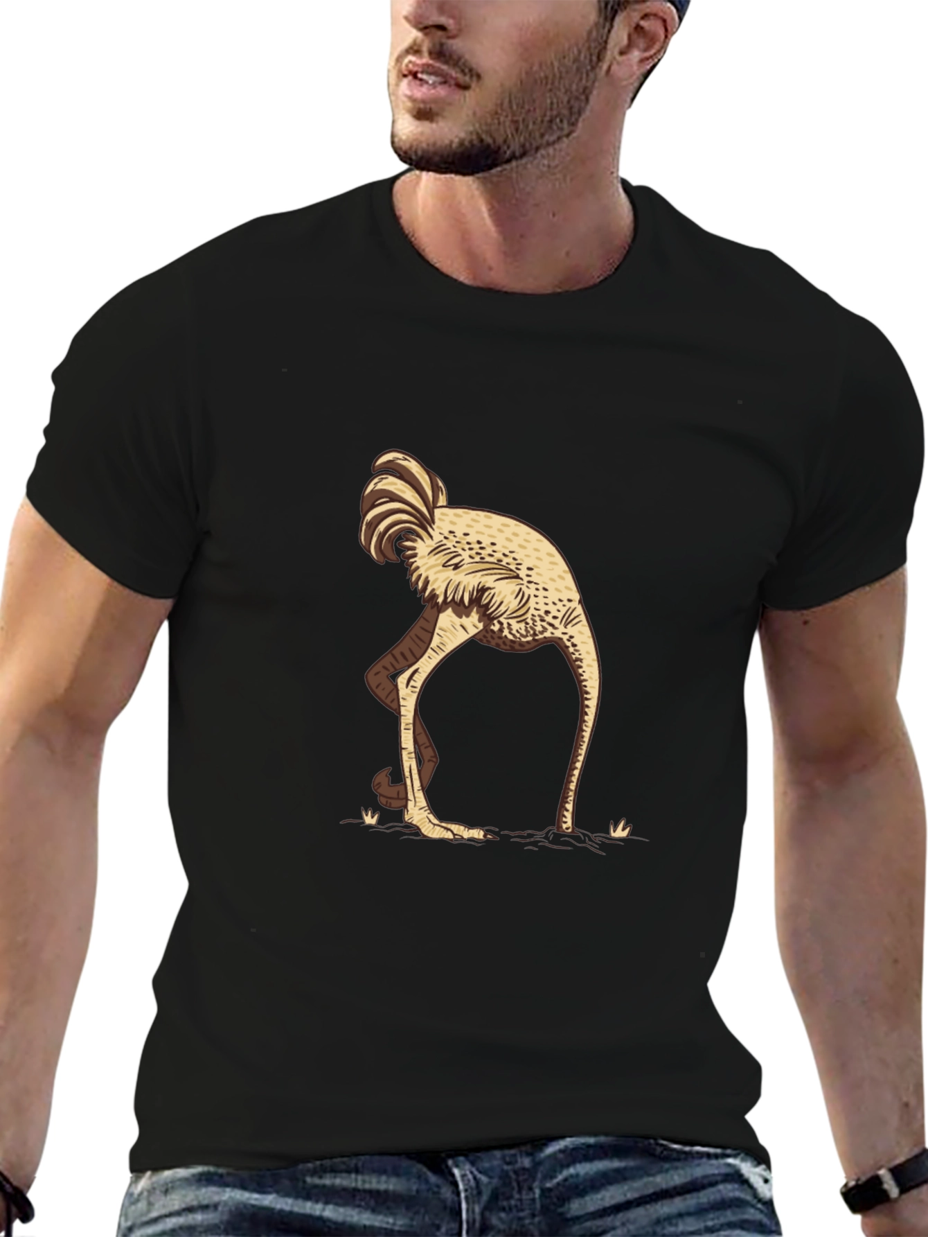 Black Ostrich Head in Sand Graphic Tee - Black view 6