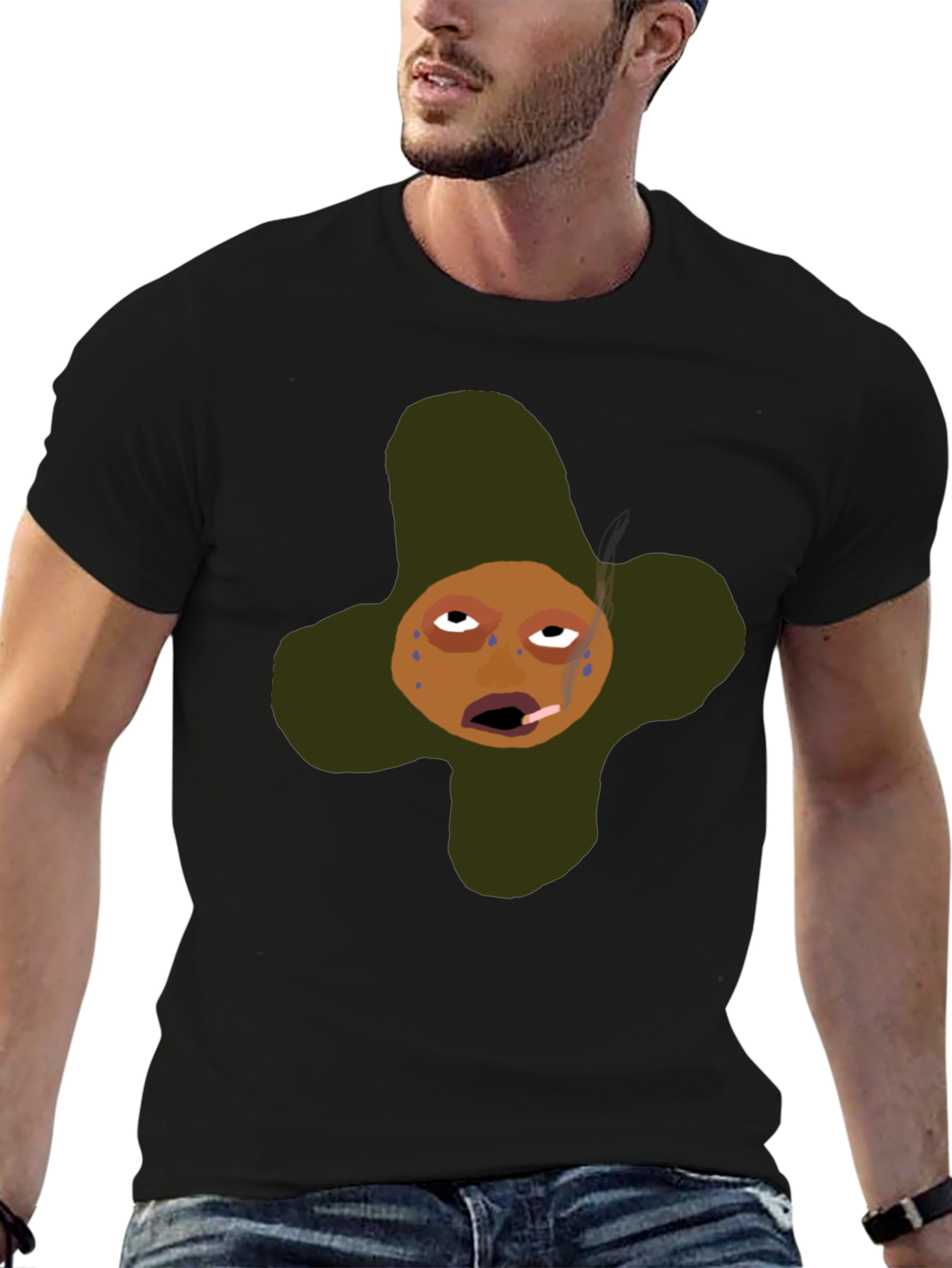 Black Funny Cartoon Graphic T-Shirt - Black view 6