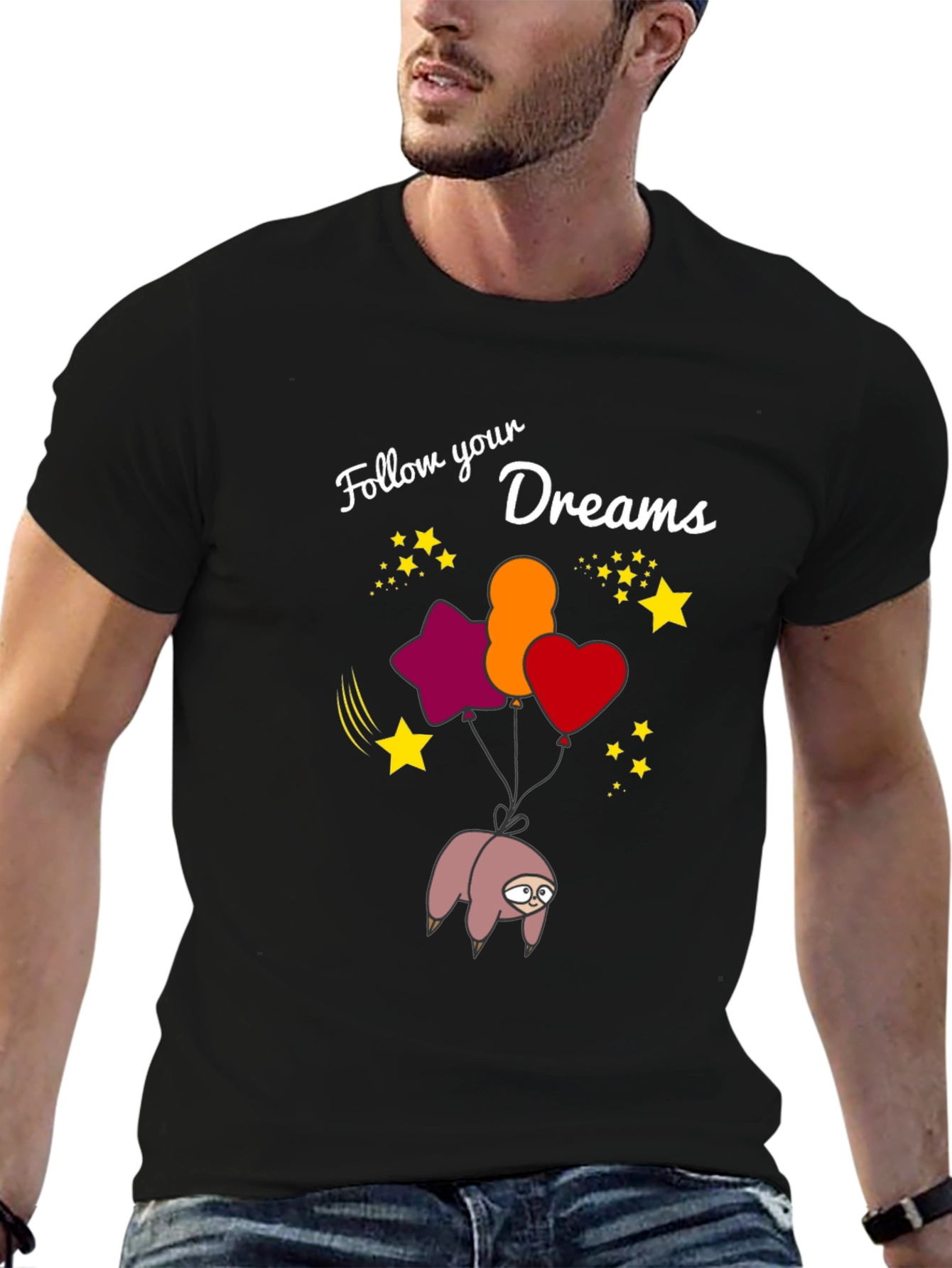Black Dreamy Sloth T-Shirt - Follow Your Dreams! view 6