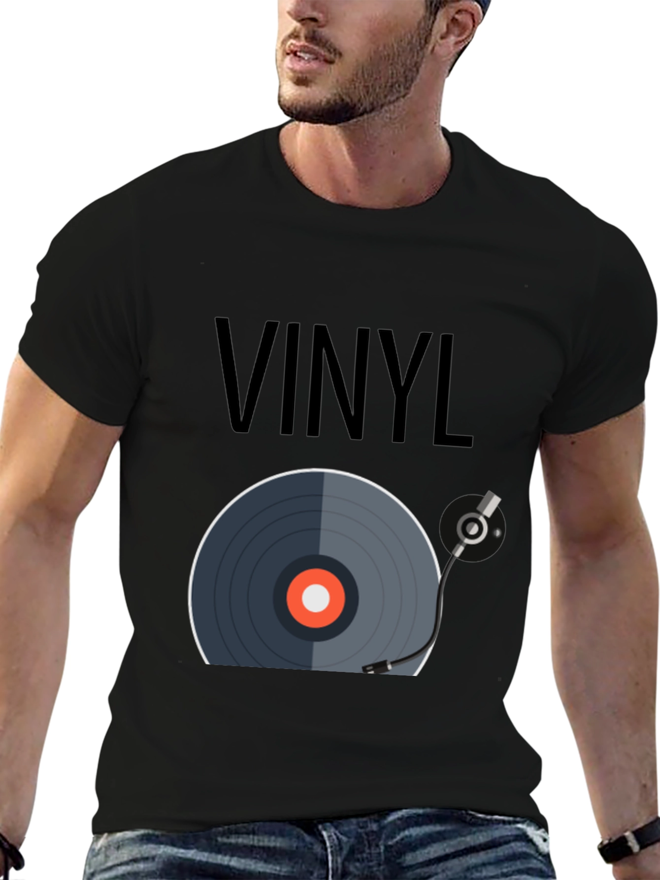 Black Vinyl Record Graphic Tee - Music Lover's T-Shirt view 6