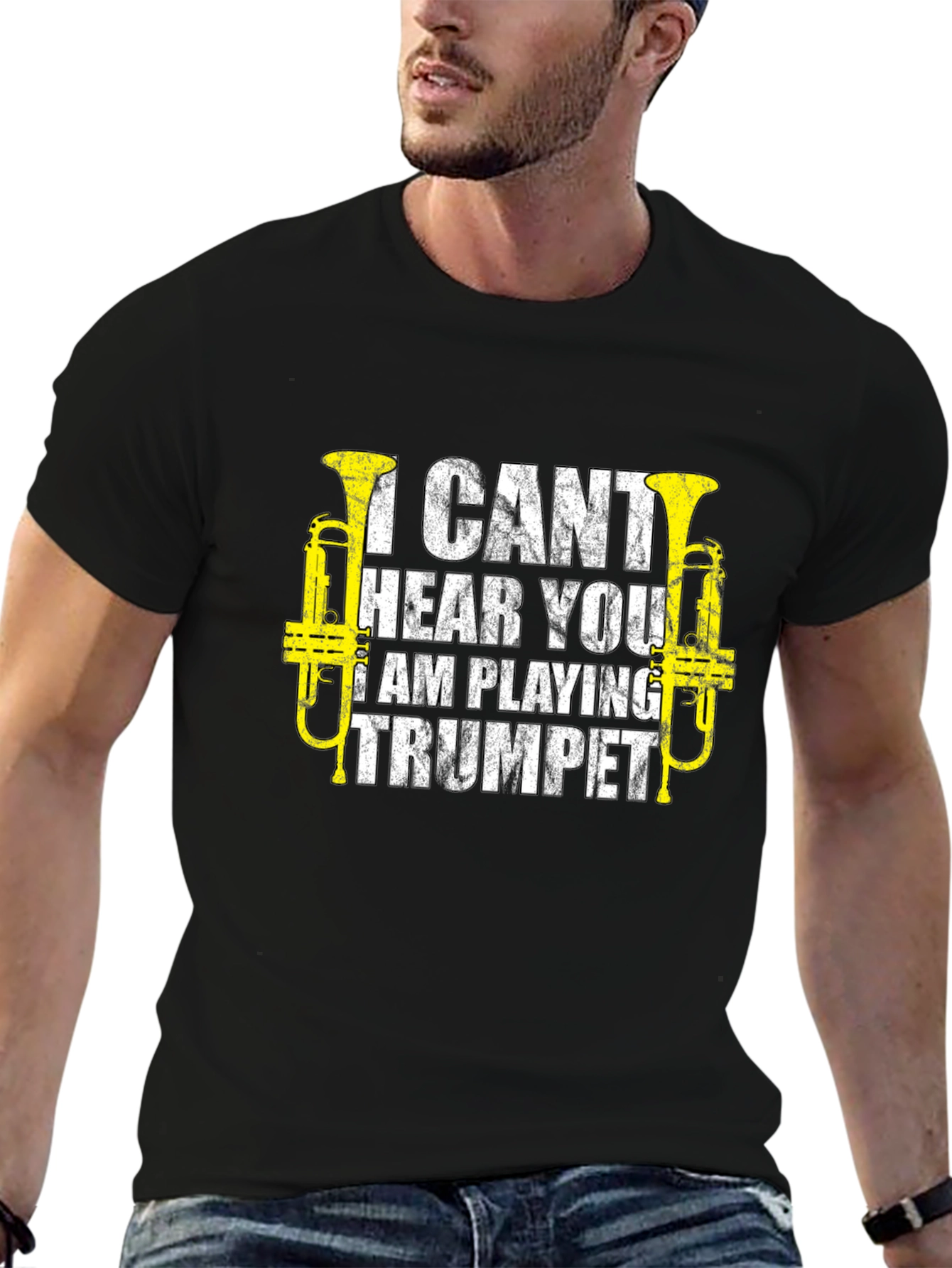 Black I Can't Hear You Trumpet Player T-Shirt view 6