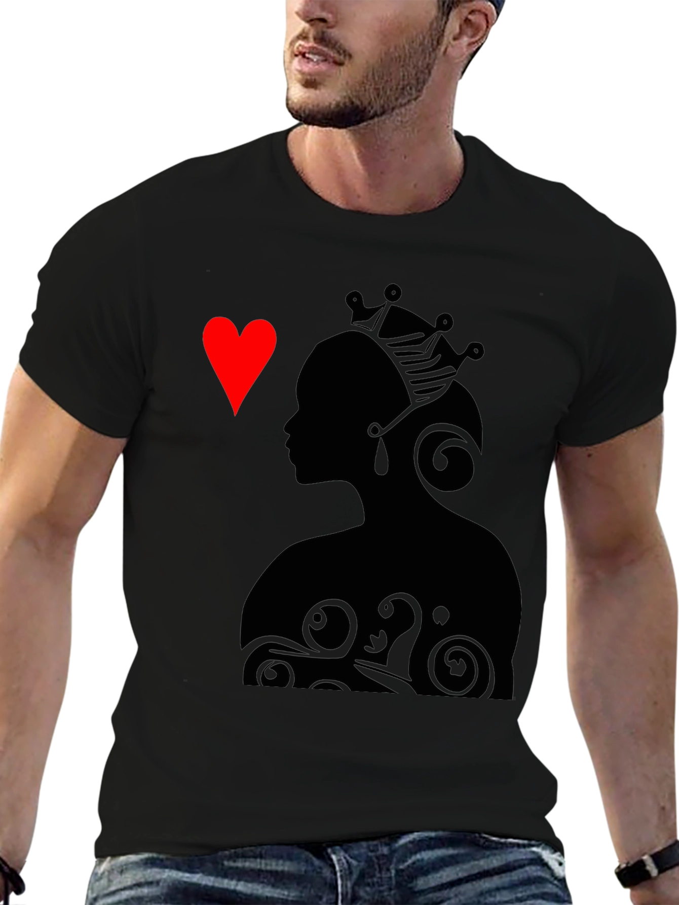Black Queen of Hearts Graphic Tee - Stylish Black T-Shirt view 6