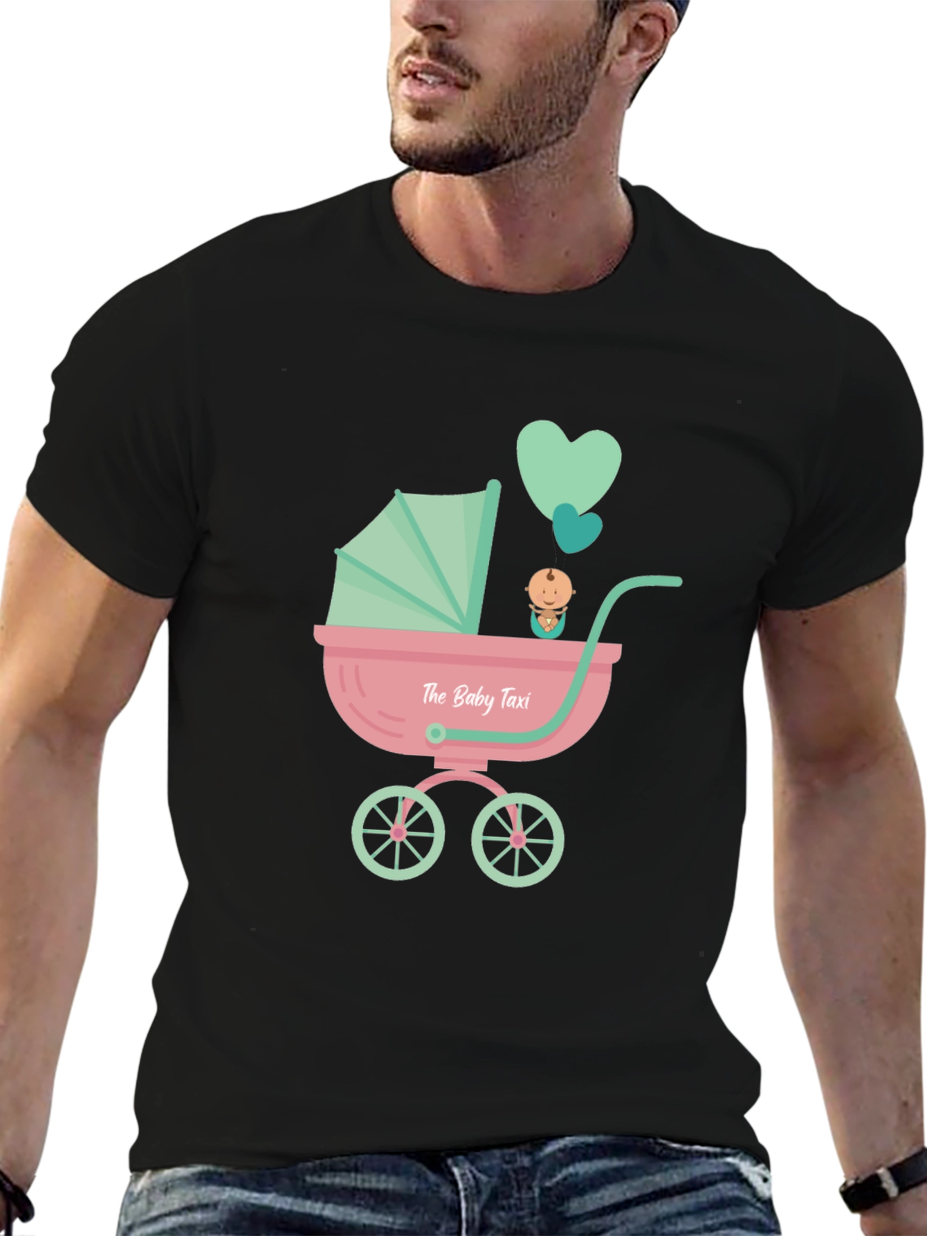 Black The Baby Taxi T-Shirt - Cute Stroller Design view 6