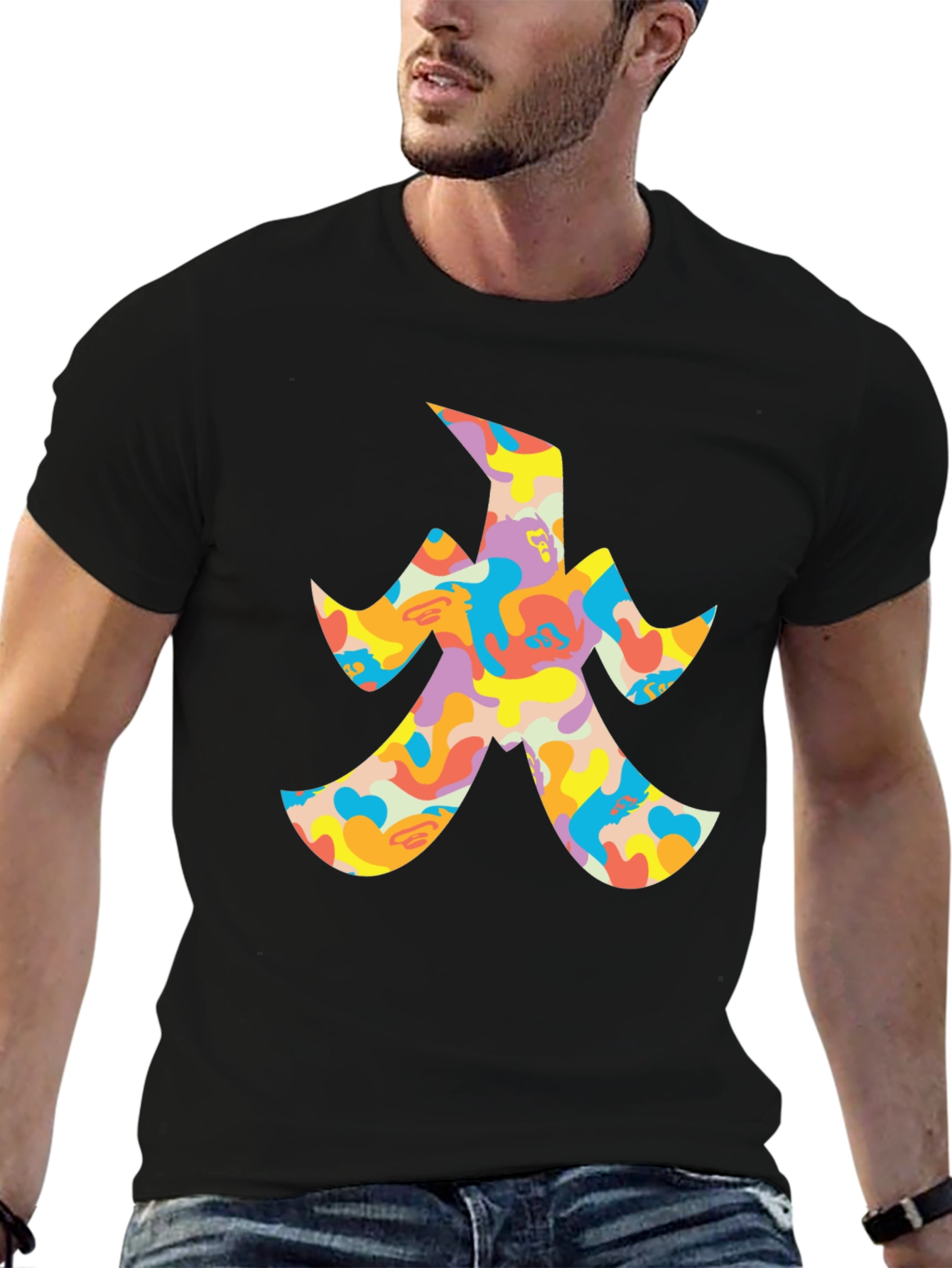 Black Abstract Graphic Print Black T-Shirt view 6