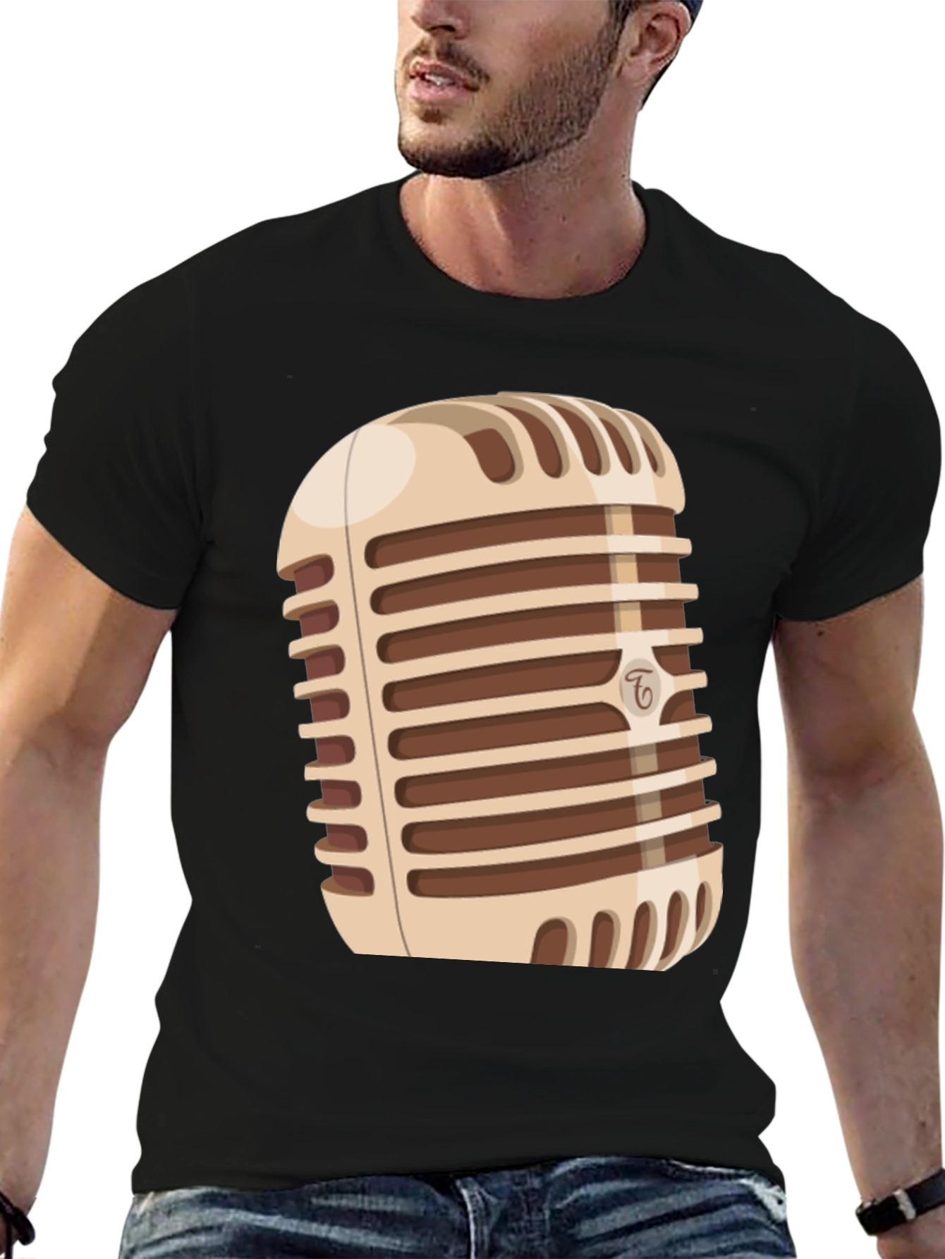 Black Vintage Microphone Graphic T-Shirt view 6