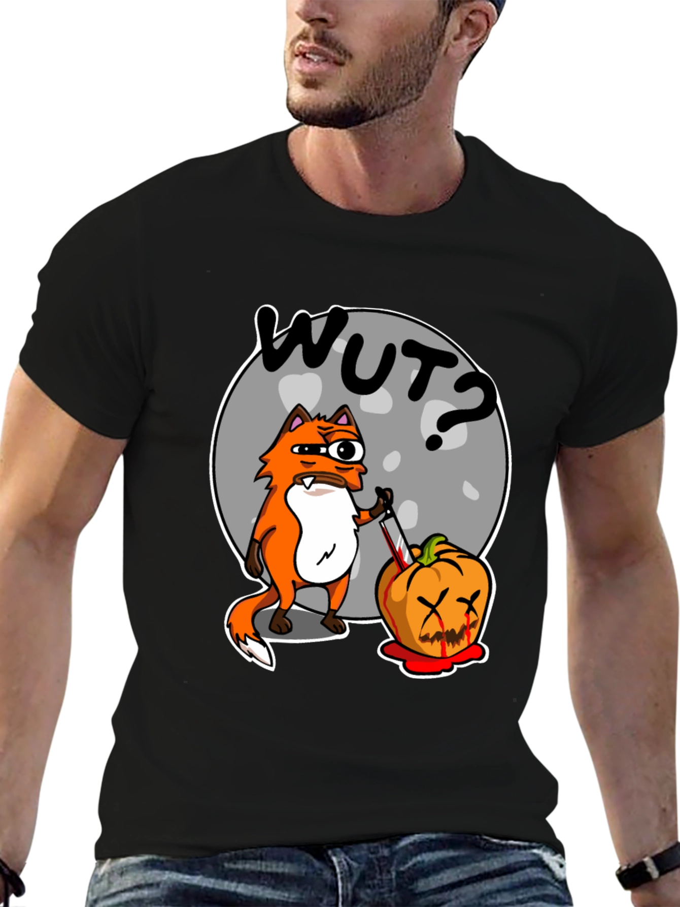 Black WUT Fox Pumpkin Graphic T-Shirt view 6