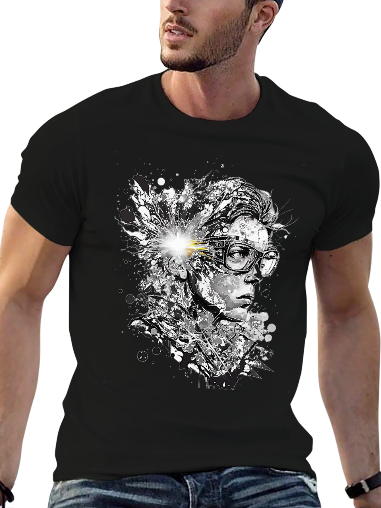 Black Abstract Mind T-Shirt - Artistic Black Tee view 6