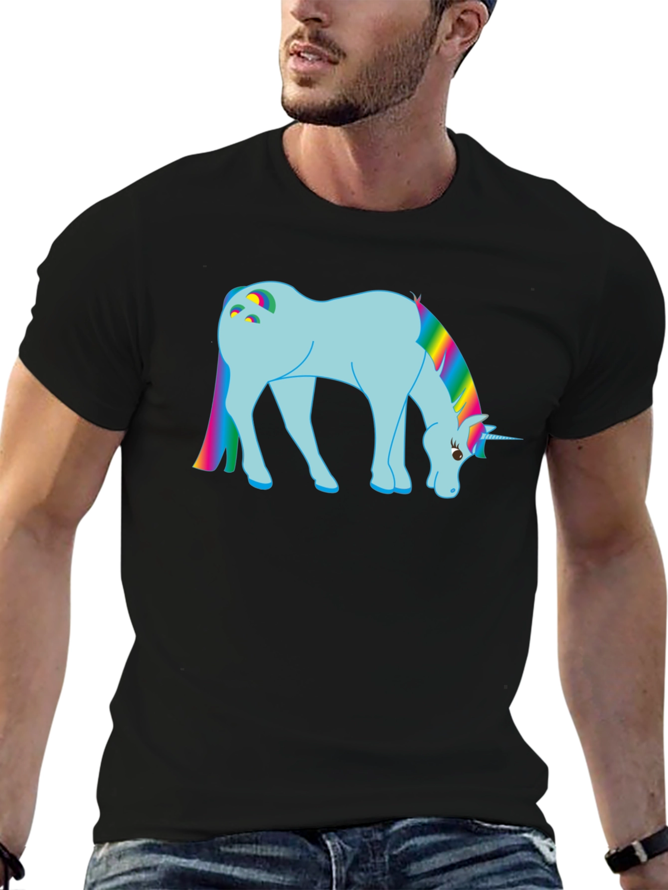 Black Rainbow Unicorn Graphic T-Shirt view 6