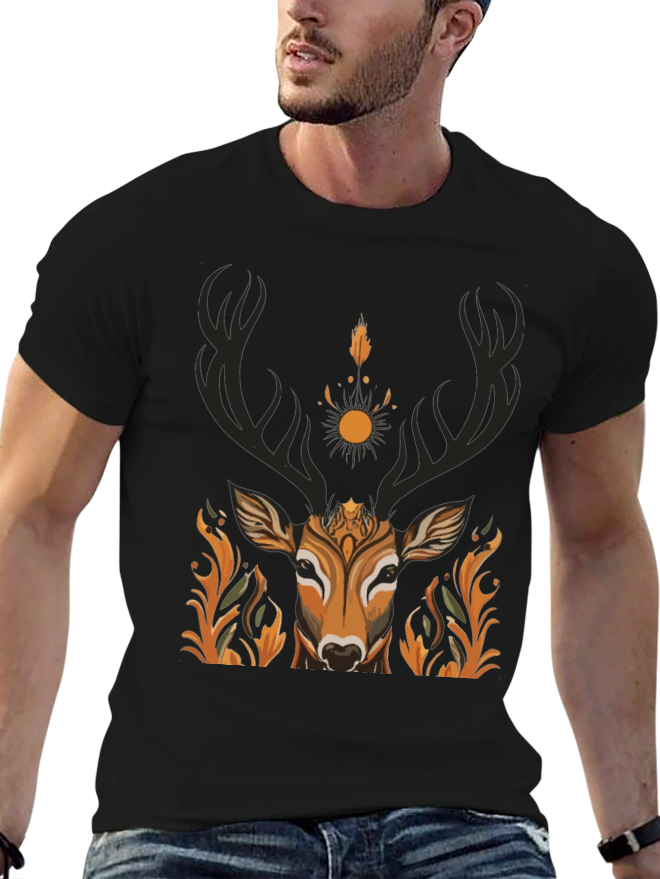 Black Mystic Deer Graphic Tee - Nature Inspired Design view 6