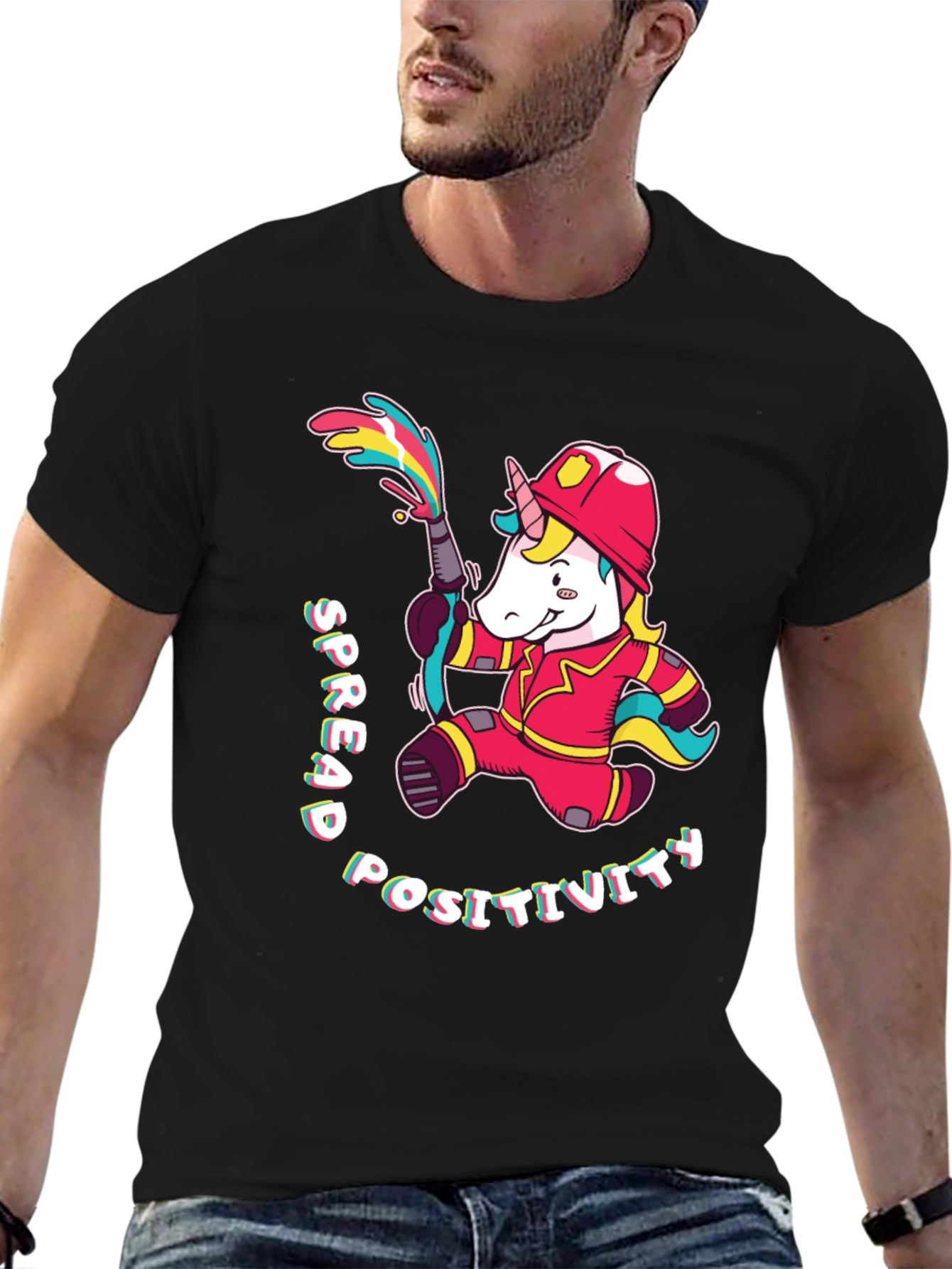Black Unicorn Firefighter T-Shirt - Spread Positivity view 6