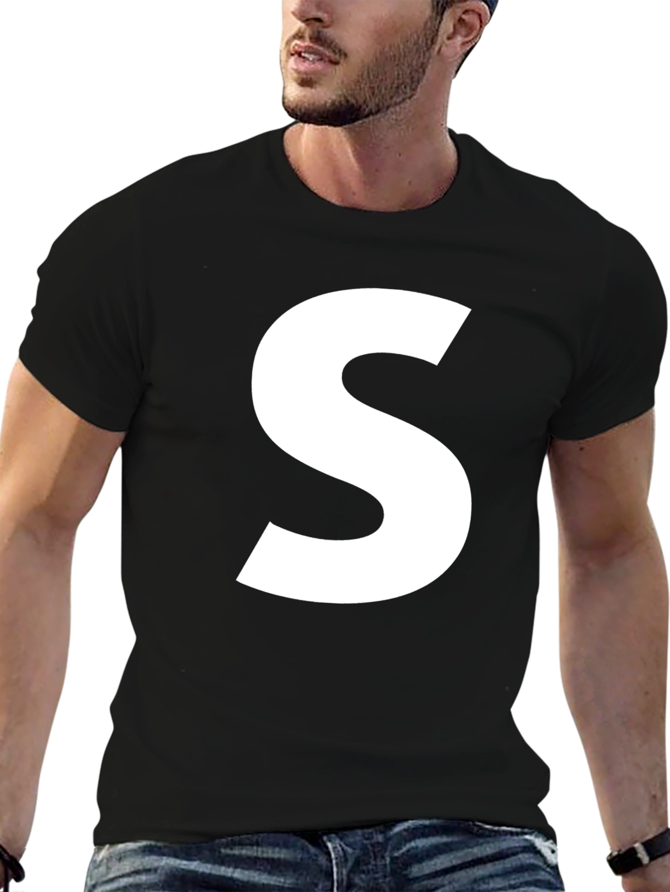 Black Bold 'S' Graphic Tee - Classic Black Cotton view 6