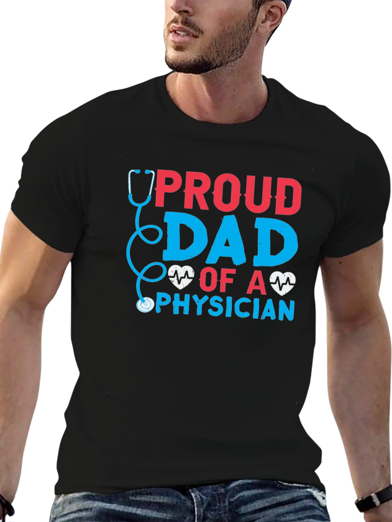 Black Proud Dad of a Physician T-Shirt view 6