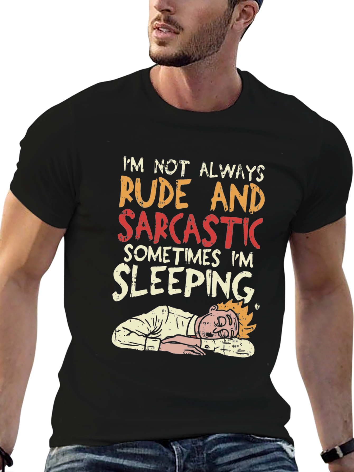 Black Rude and Sarcastic Sleeping Graphic Tee view 6