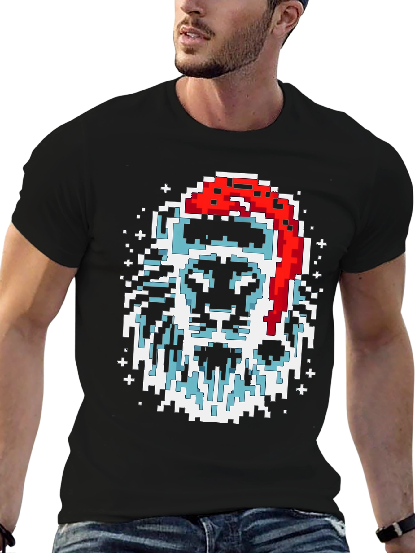 Black Pixel Santa Lion Graphic Tee - Black view 6