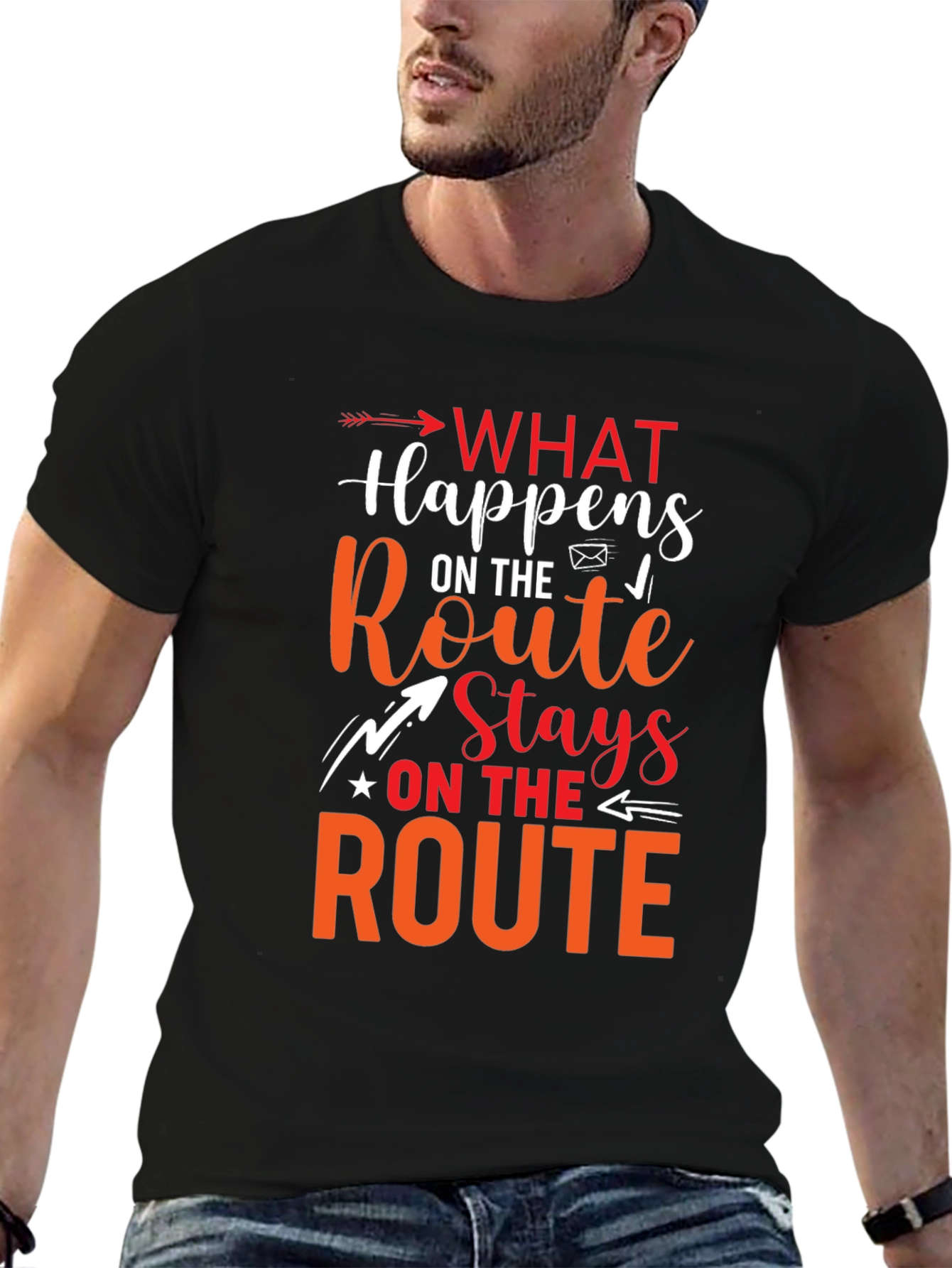Black What Happens On The Route Stays Graphic T-Shirt view 6