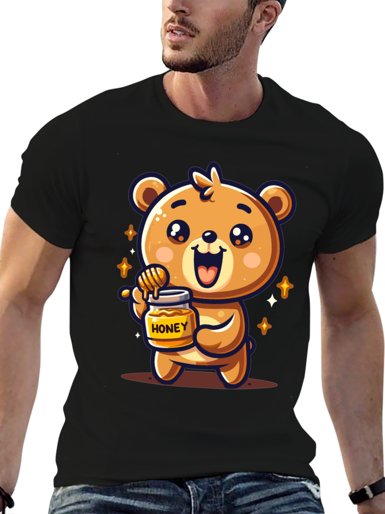 Black Cute Bear Honey Jar Graphic Tee view 6