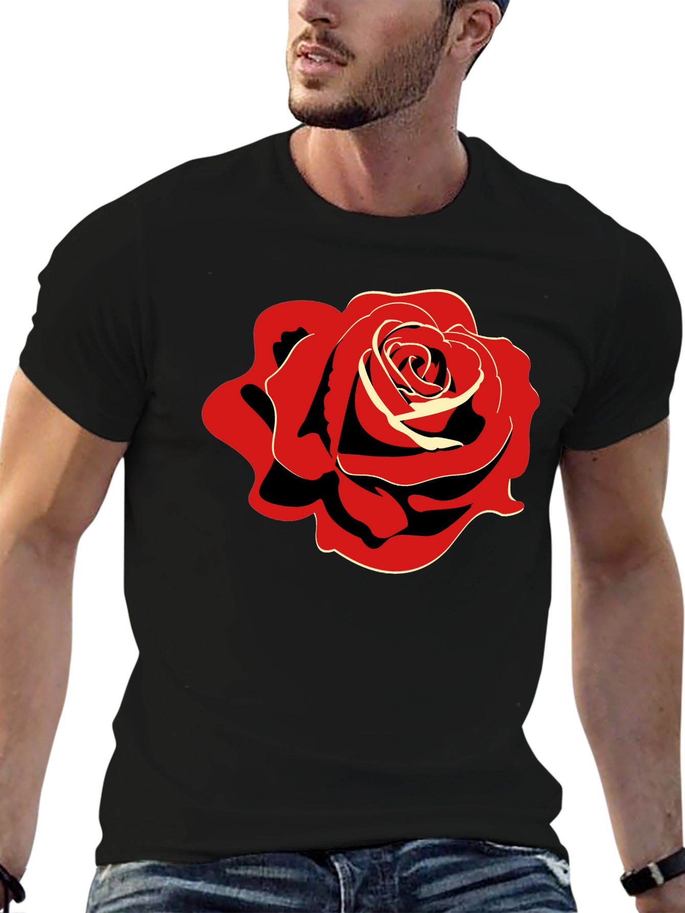 Black Bold Rose Graphic Black T-Shirt view 6