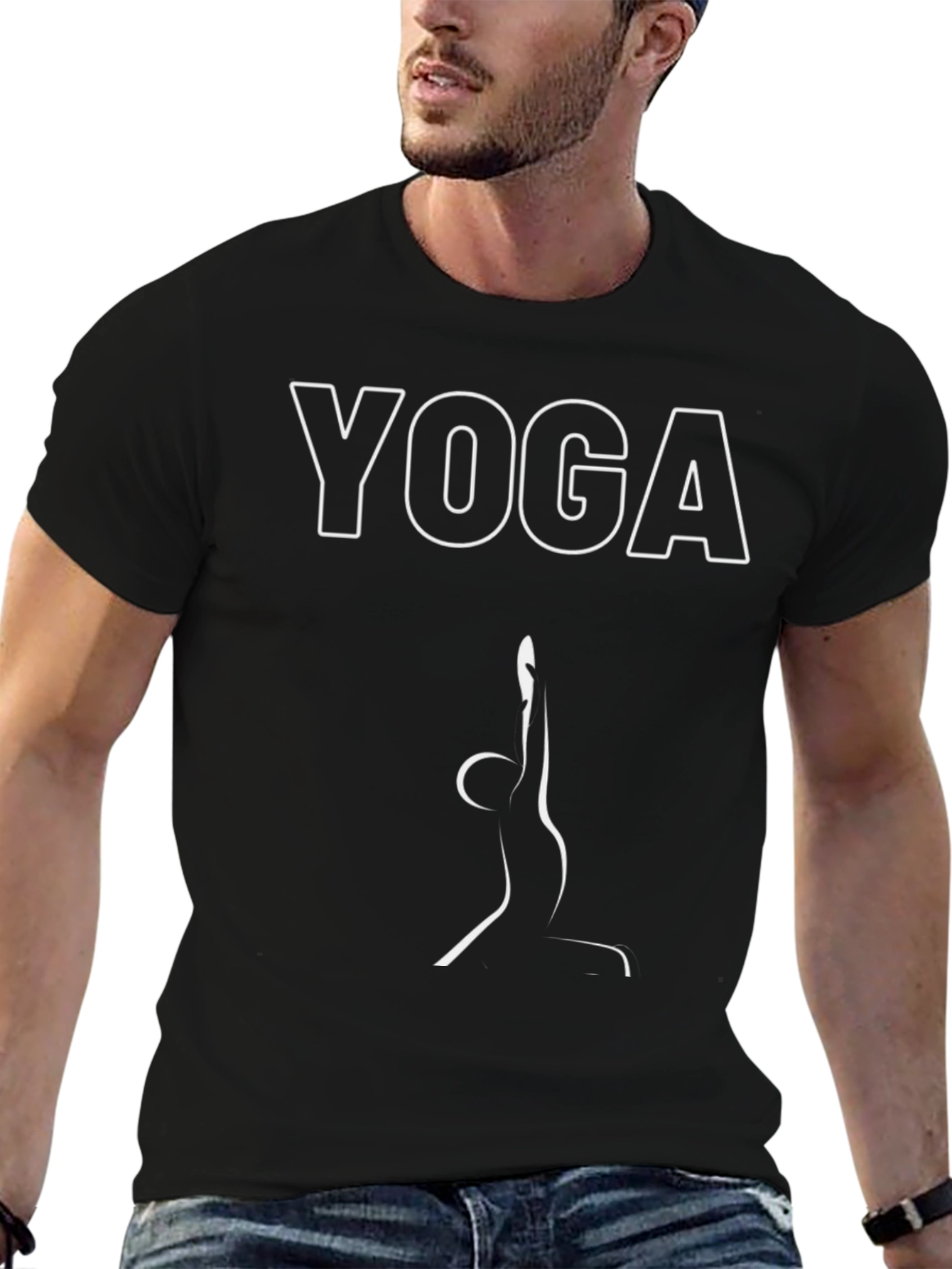 Black Yoga Pose Graphic Tee - Black Cotton Blend view 6