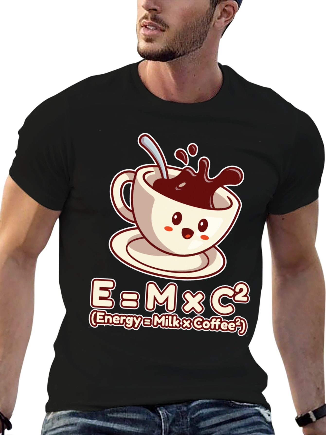 Black Funny Coffee Lover T-Shirt - Energy = Milk x Coffee view 6