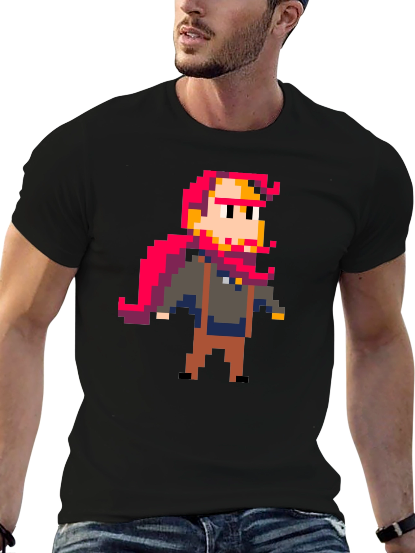 Black Pixel Art Graphic T-Shirt view 6