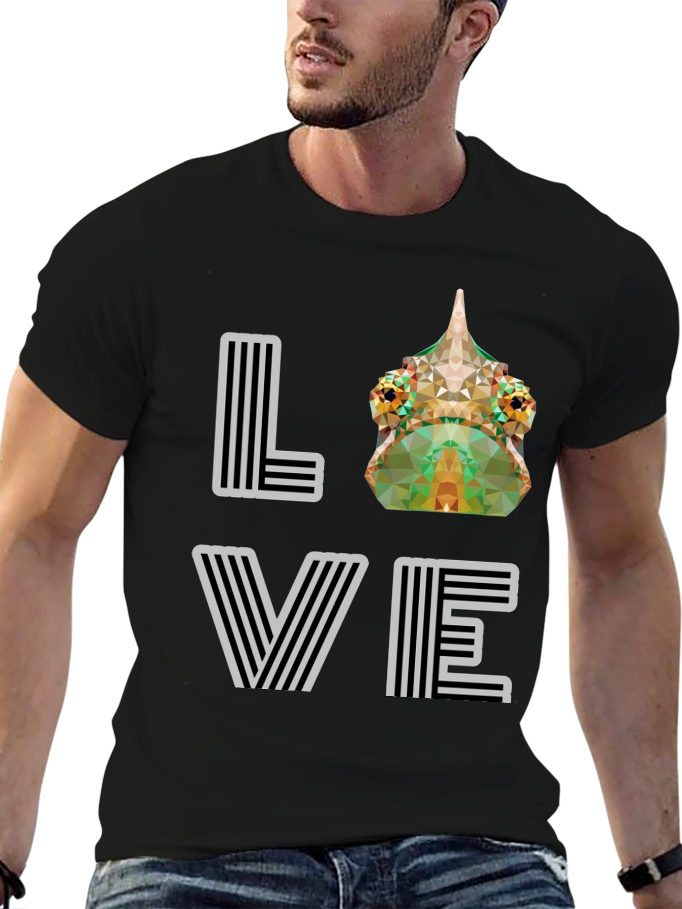 Black Geometric Chameleon 'LOVE' Graphic Tee - Modern Style view 6