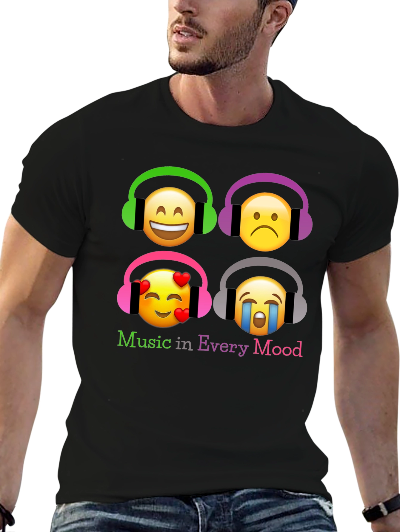 Black Music in Every Mood Emoji T-Shirt - Black view 6