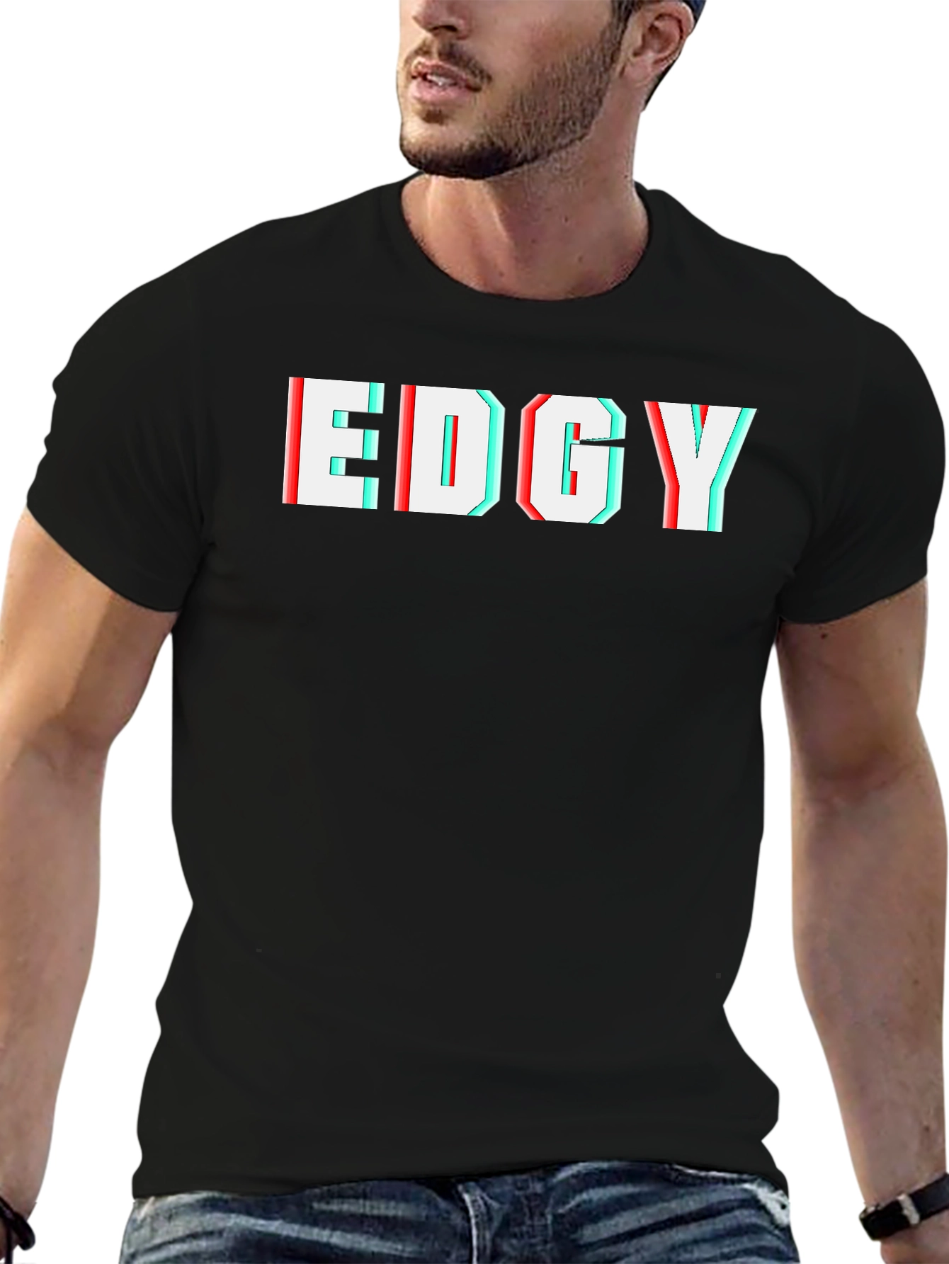 Black Edgy 3D Effect Black T-Shirt view 6