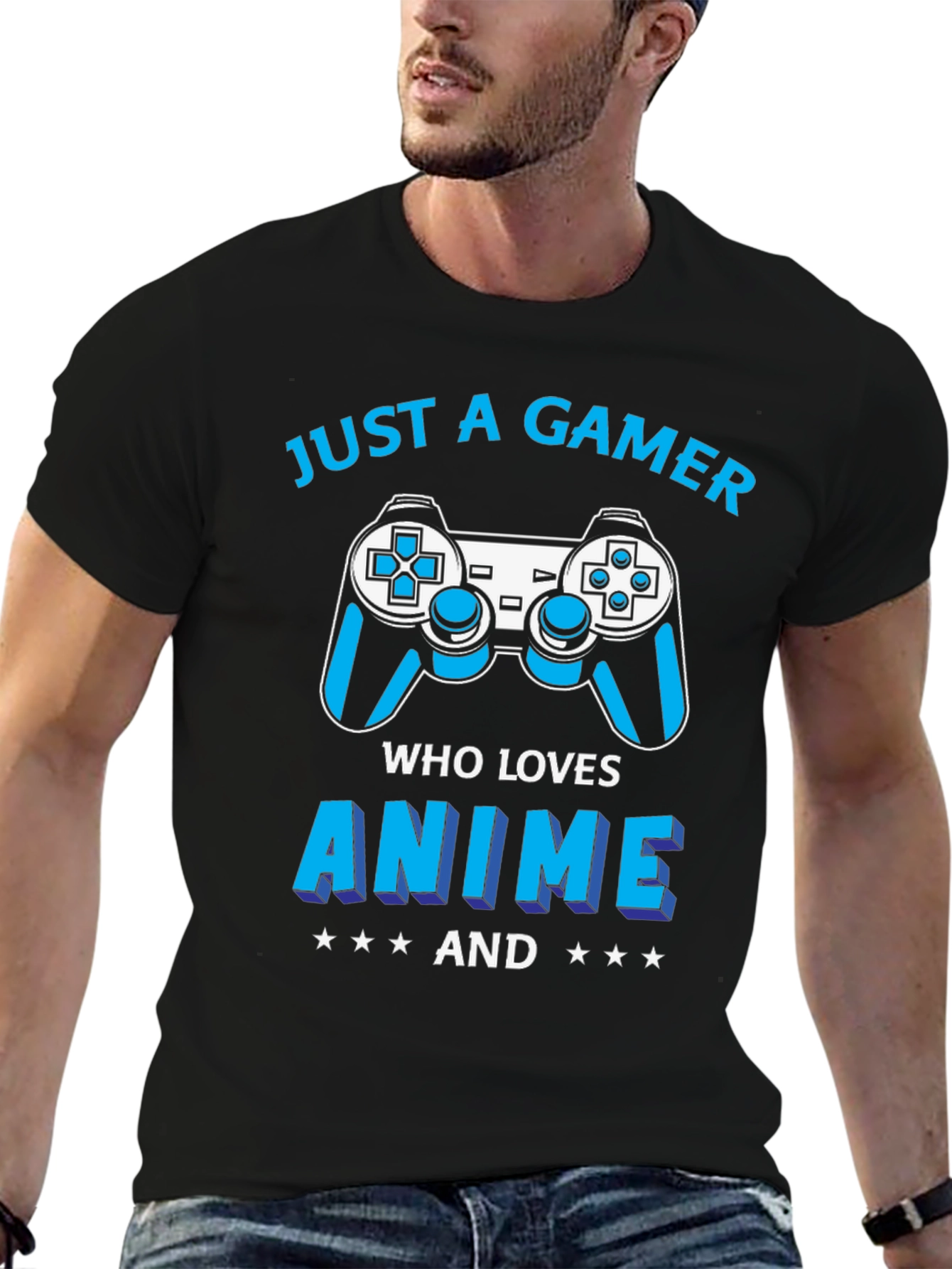 Black Just A Gamer Who Loves Anime T-Shirt view 6