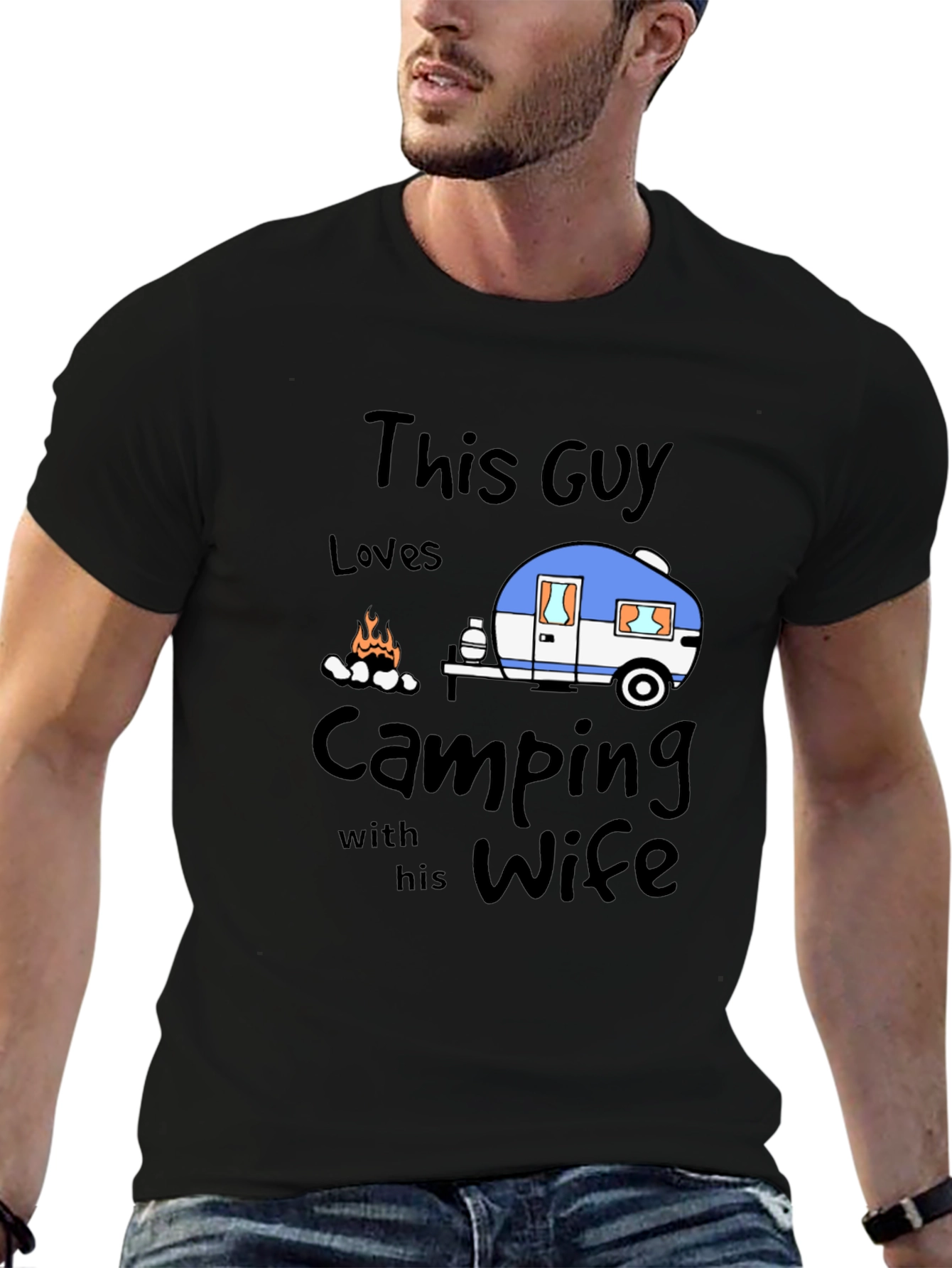 Black Camping with Wife Black T-Shirt view 6