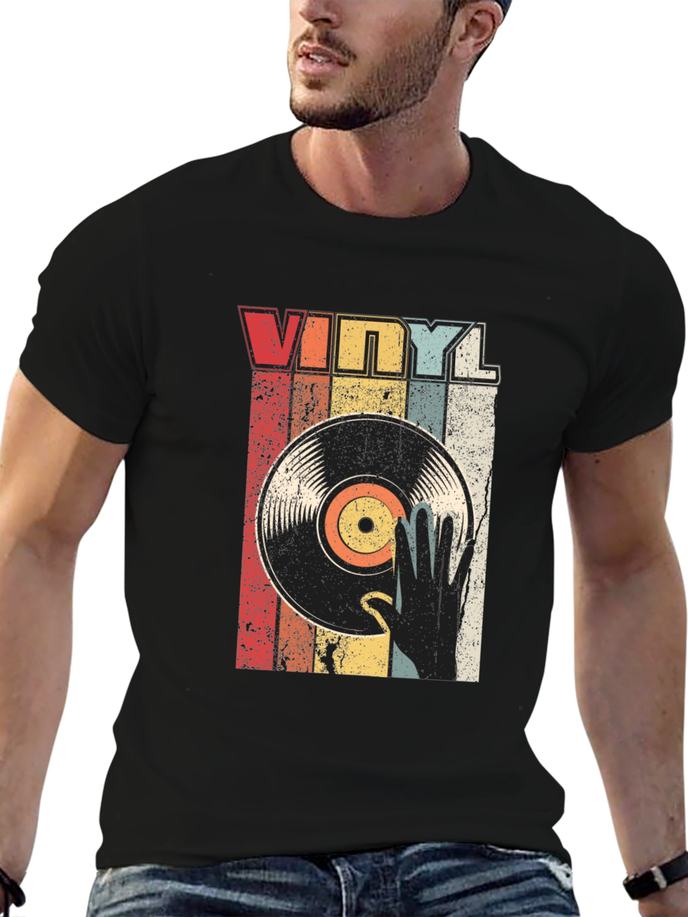 Black Vintage Vinyl Record T-Shirt view 6
