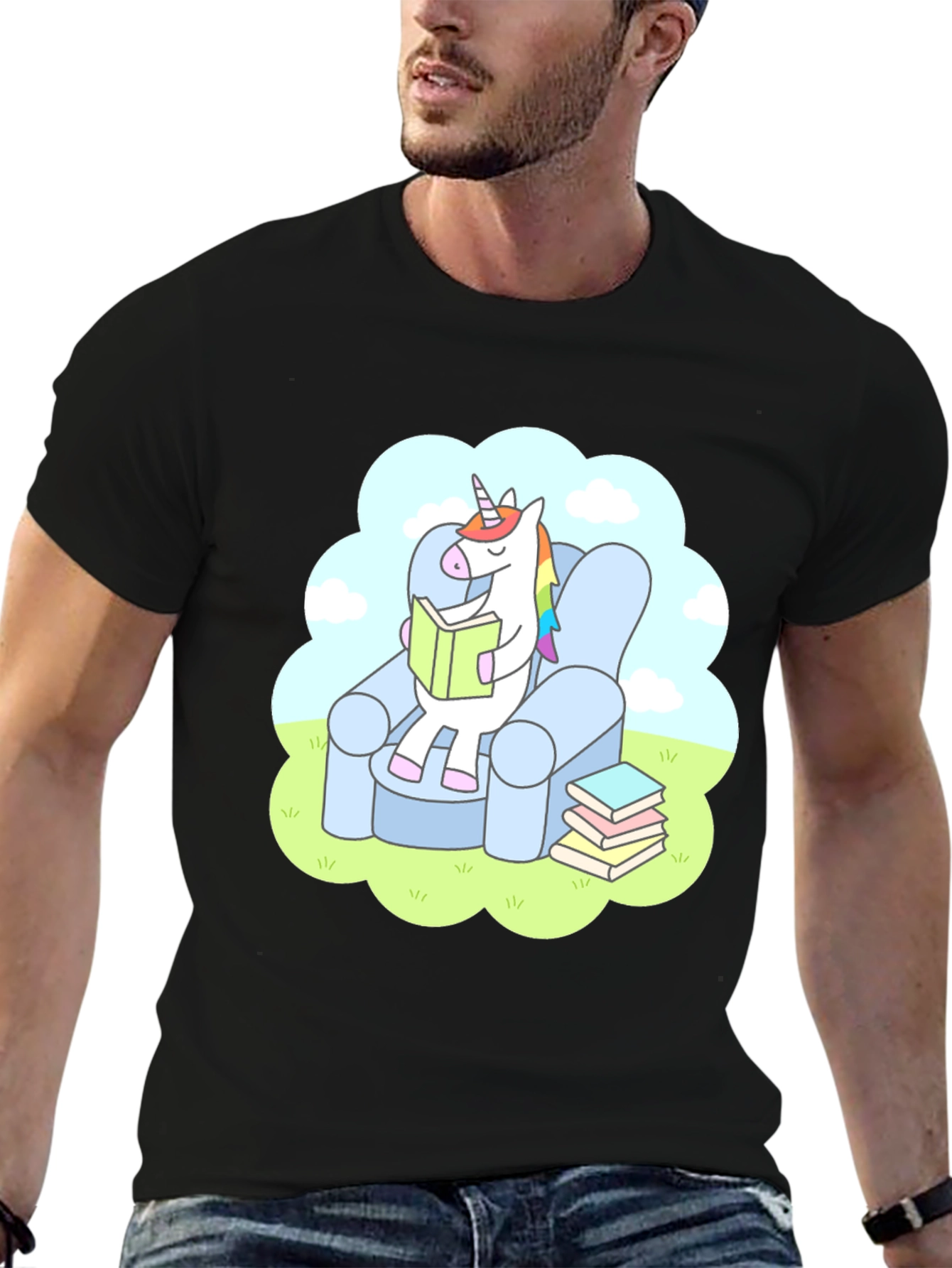 Black Unicorn Reading T-Shirt - Comfy Cotton Tee view 6