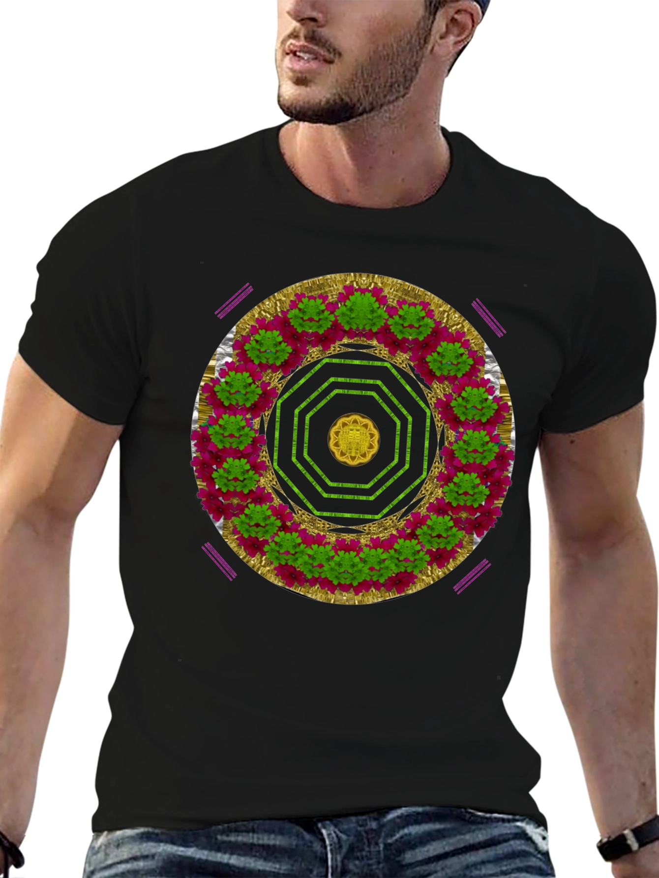 Black Floral Mandala Graphic Tee - Black view 6