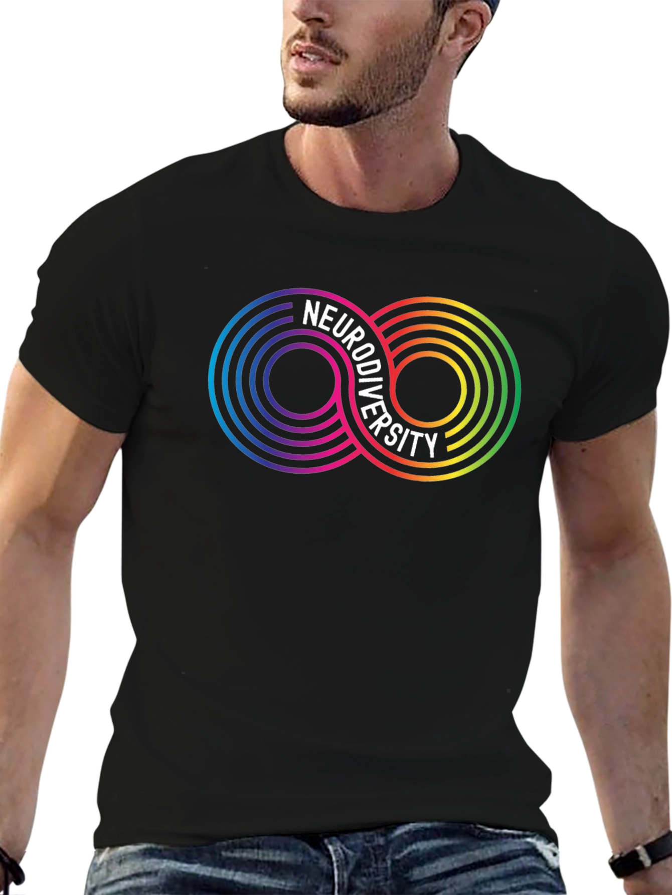 Black Neurodiversity Infinity Symbol Graphic T-Shirt view 6