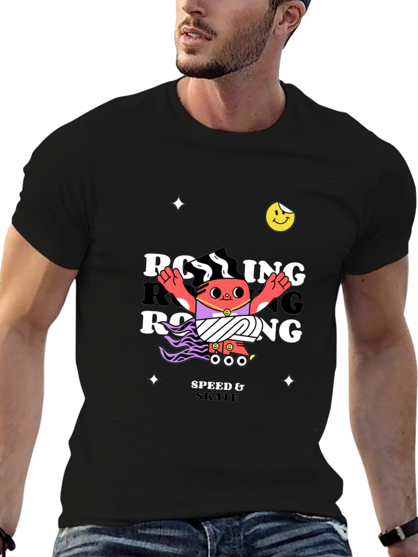 Black Rolling Skate Graphic Black T-Shirt view 6