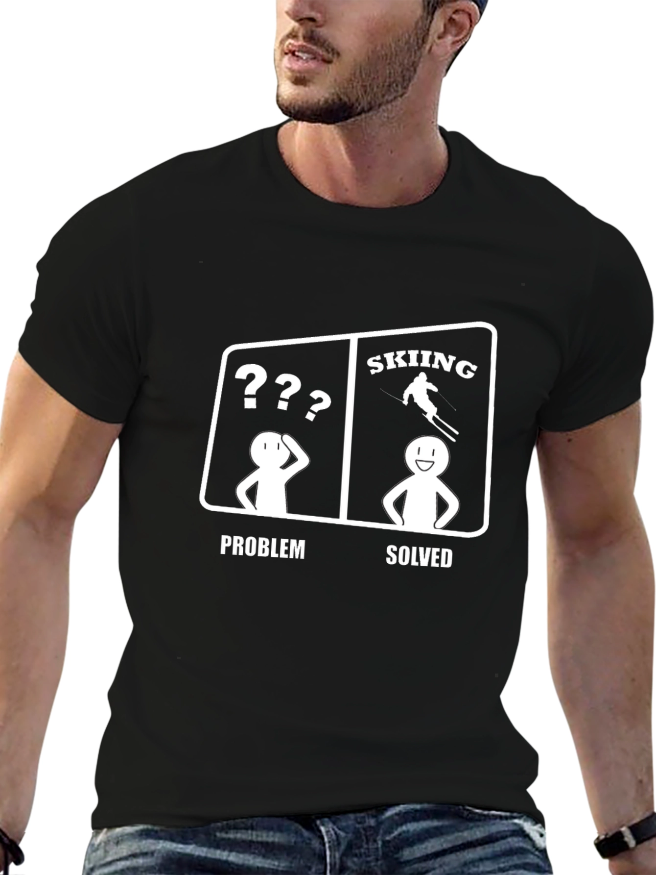 Black Skiing Problem Solved T-Shirt view 6