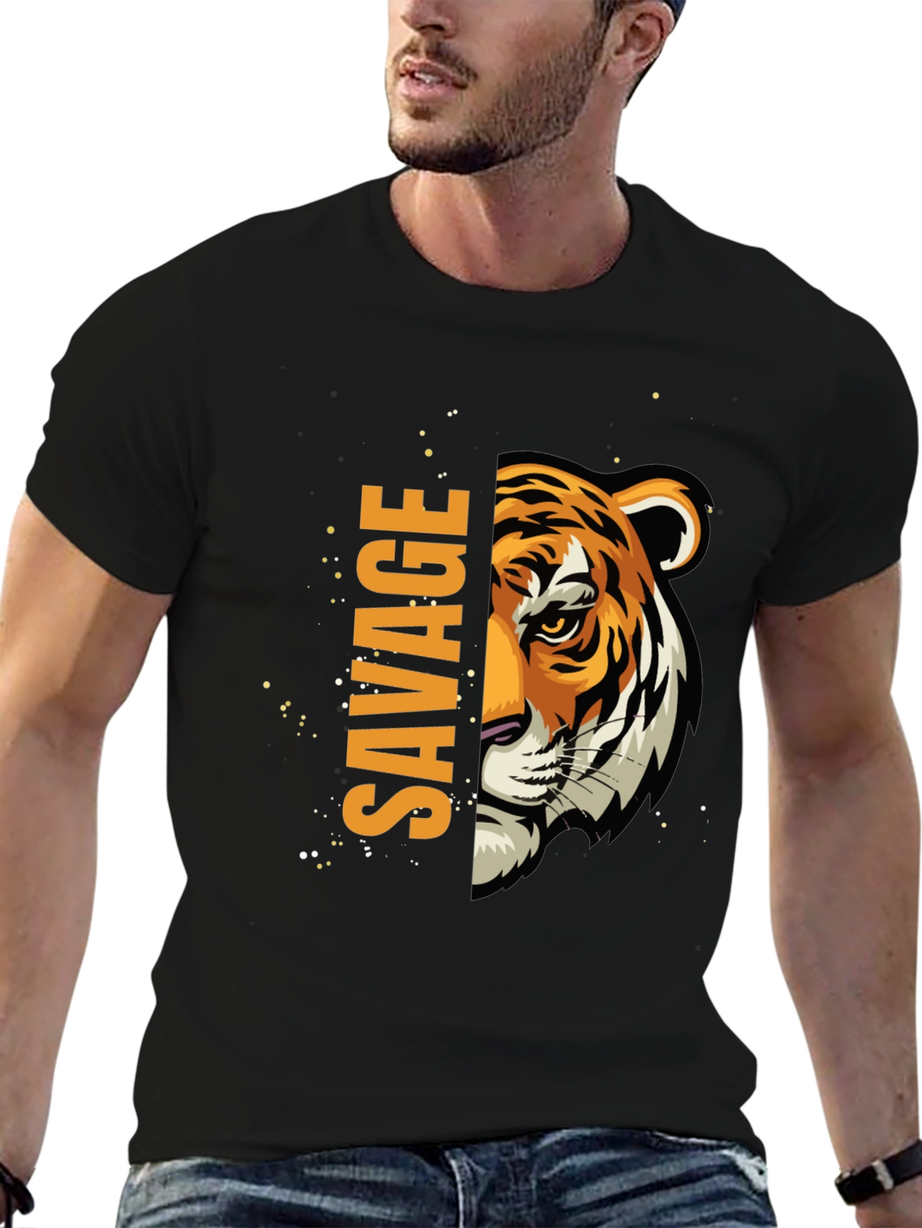 Black Savage Tiger Graphic Black T-Shirt view 6